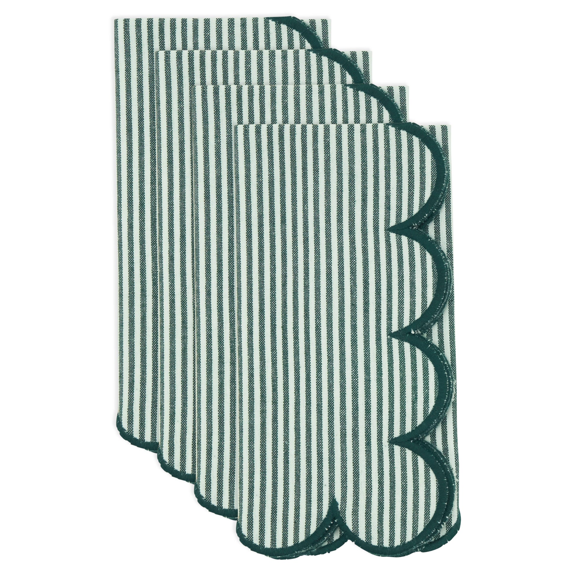 Scalloped Hem Strip Napkins | Set of 4