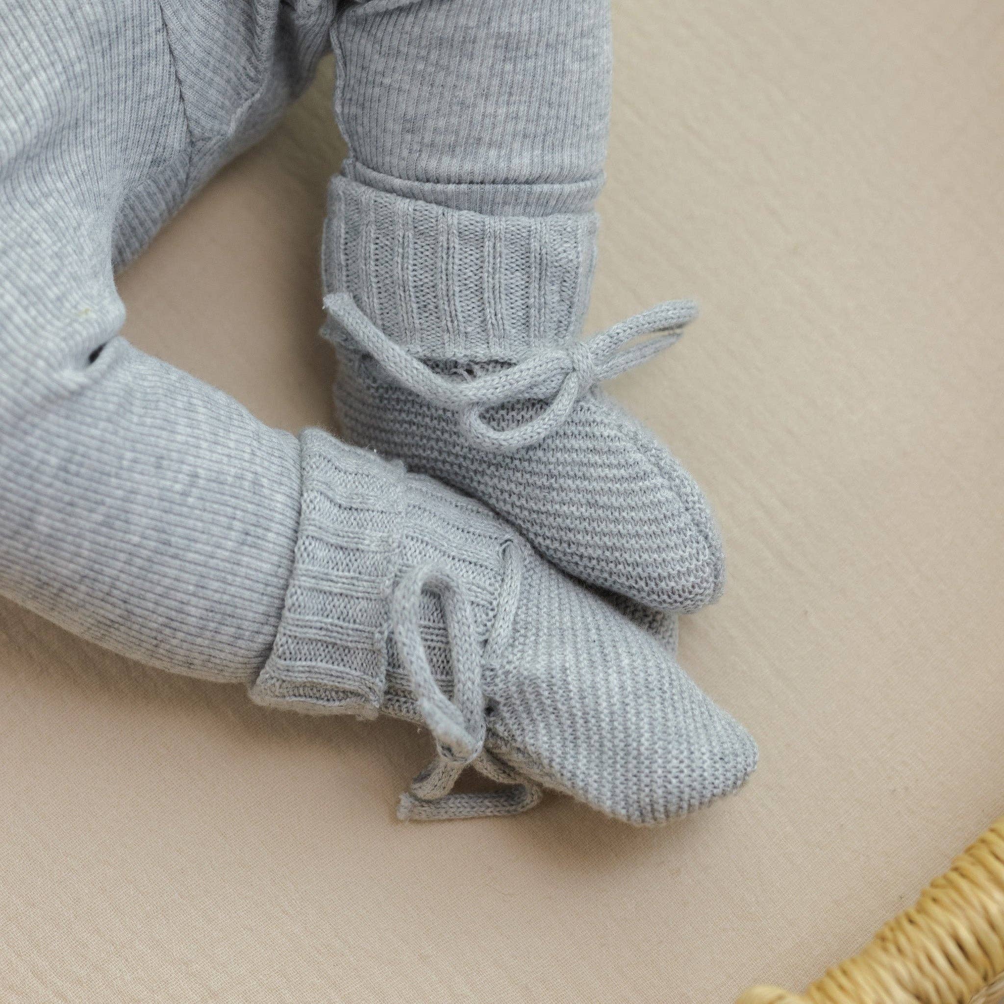 Knit Booties Heathered Dusty Blue