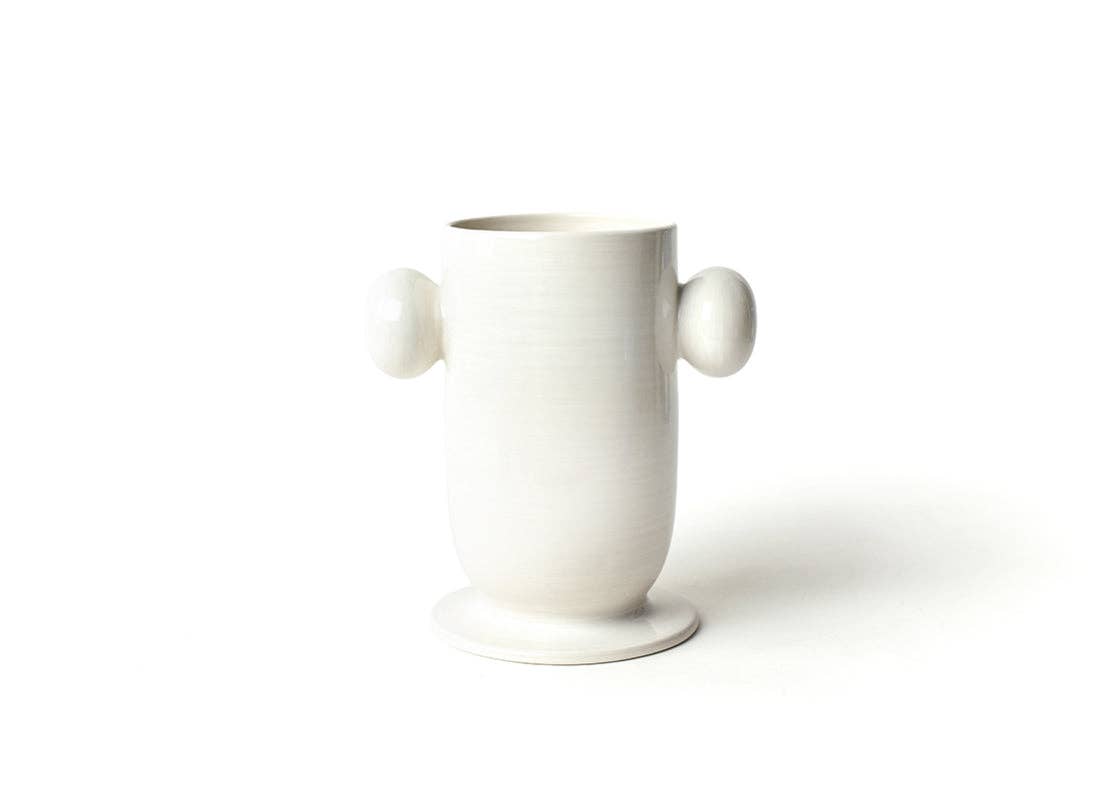 White Large Cylinder Vase with Knob Handles