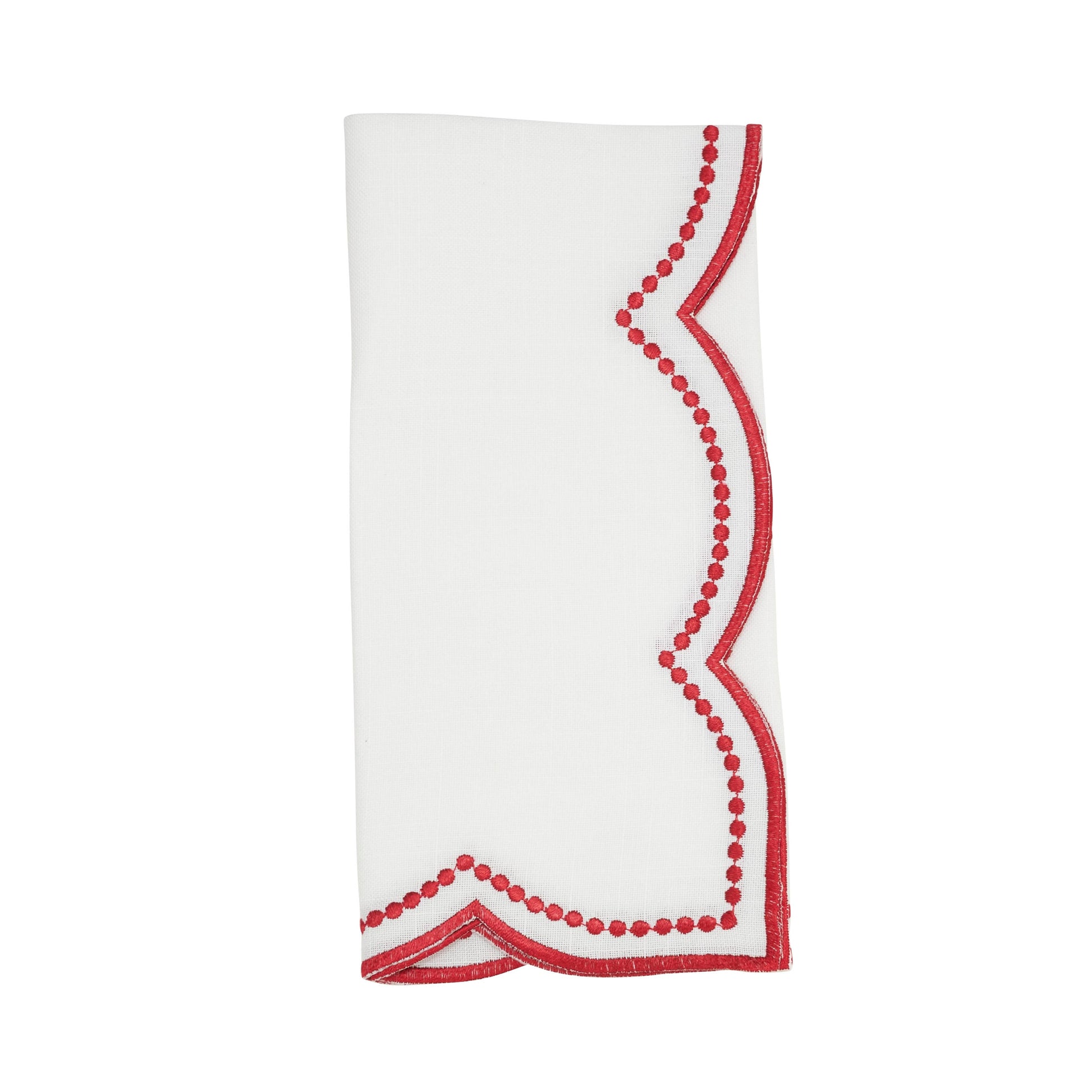 Embroidered Polka Dot Napkin w/ Scallop Edge | Set of 4