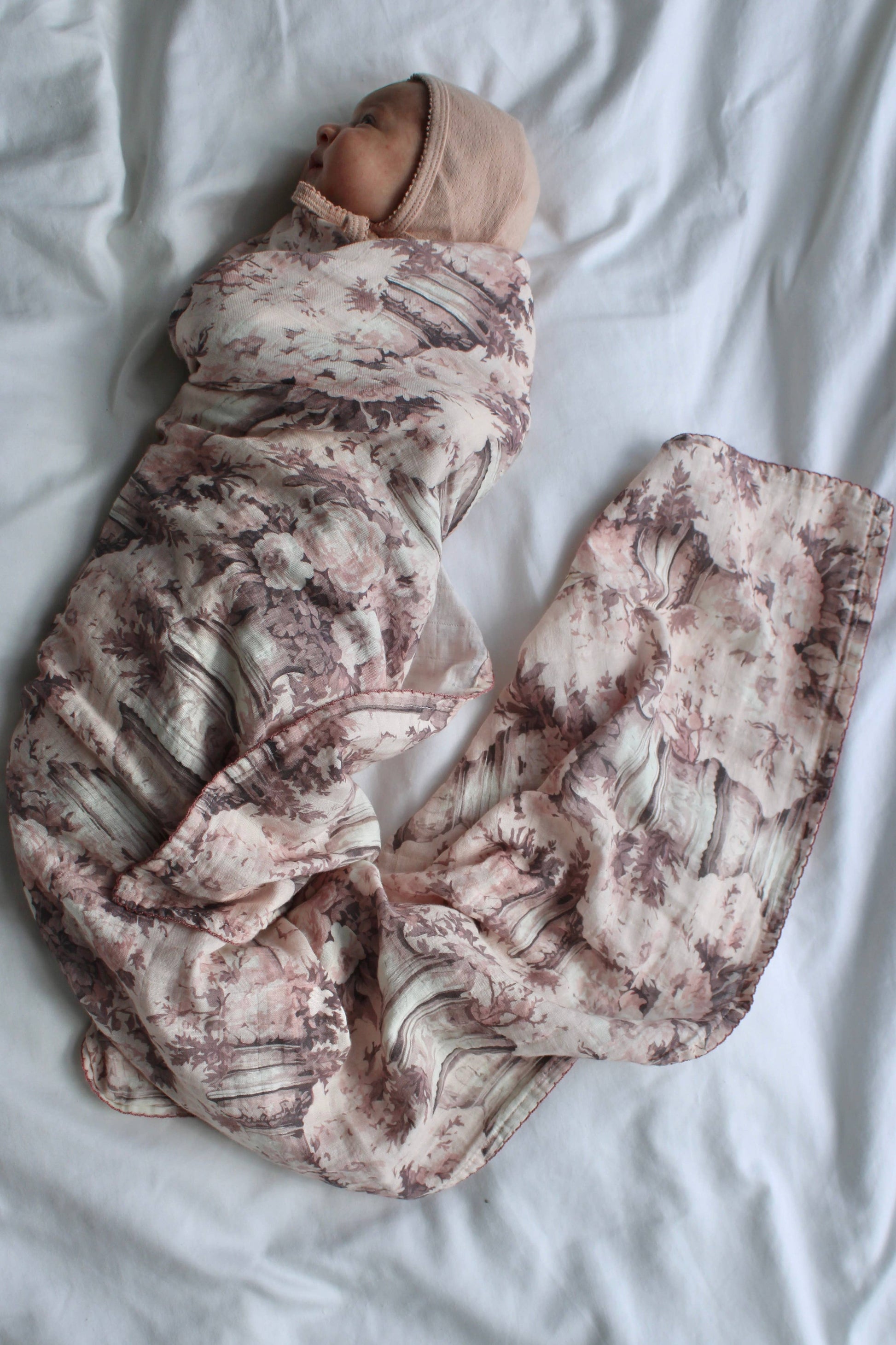Vintage Pink Floral Muslin Blanket