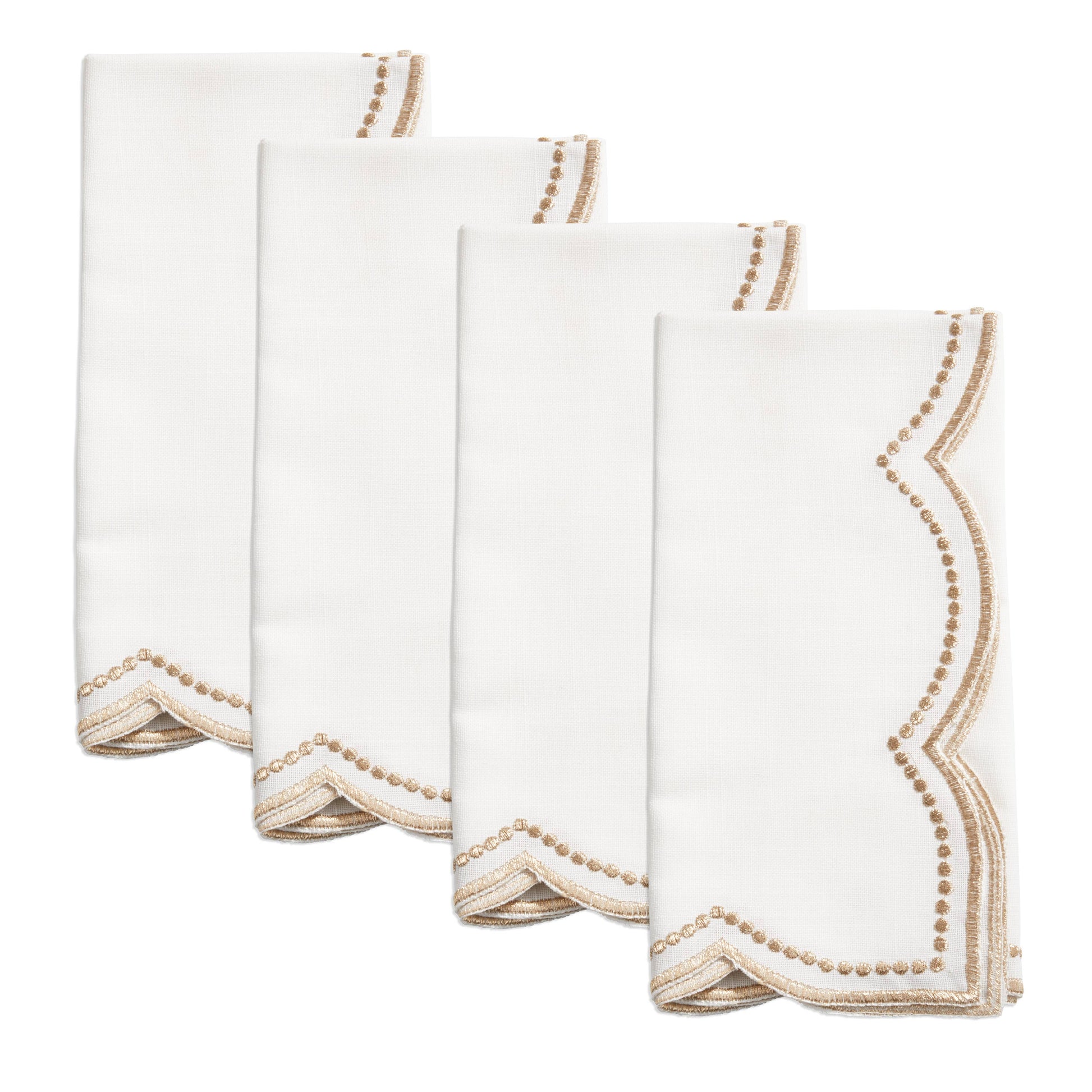 Embroidered Polka Dot Napkin w/ Scallop Edge | Set of 4