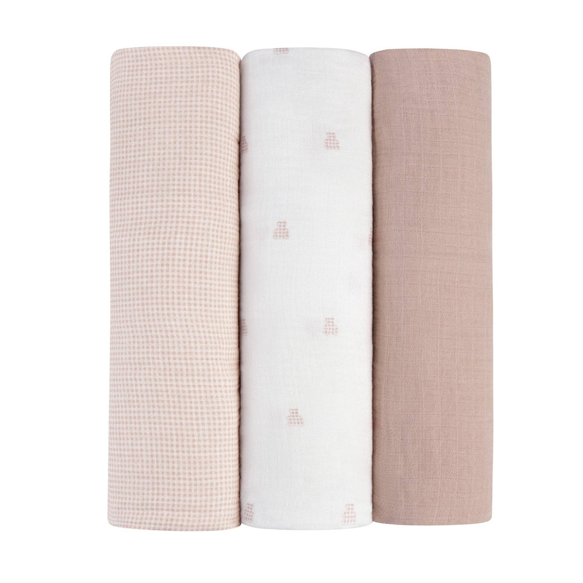 3 Pack Muslin Swaddles - Gingham Bear Collection