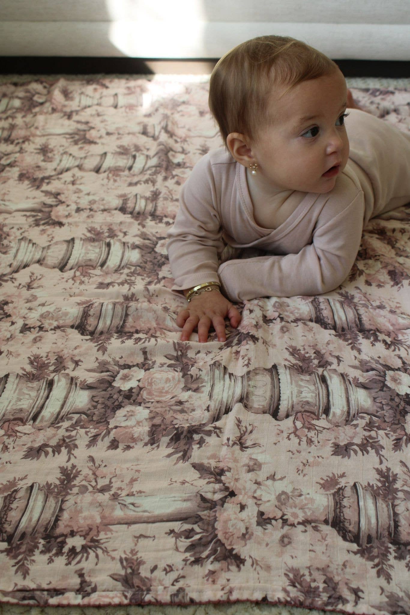 Vintage Pink Floral Muslin Blanket