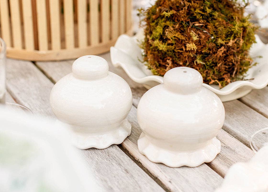 White Ruffle Salt and Pepper Shaker Set