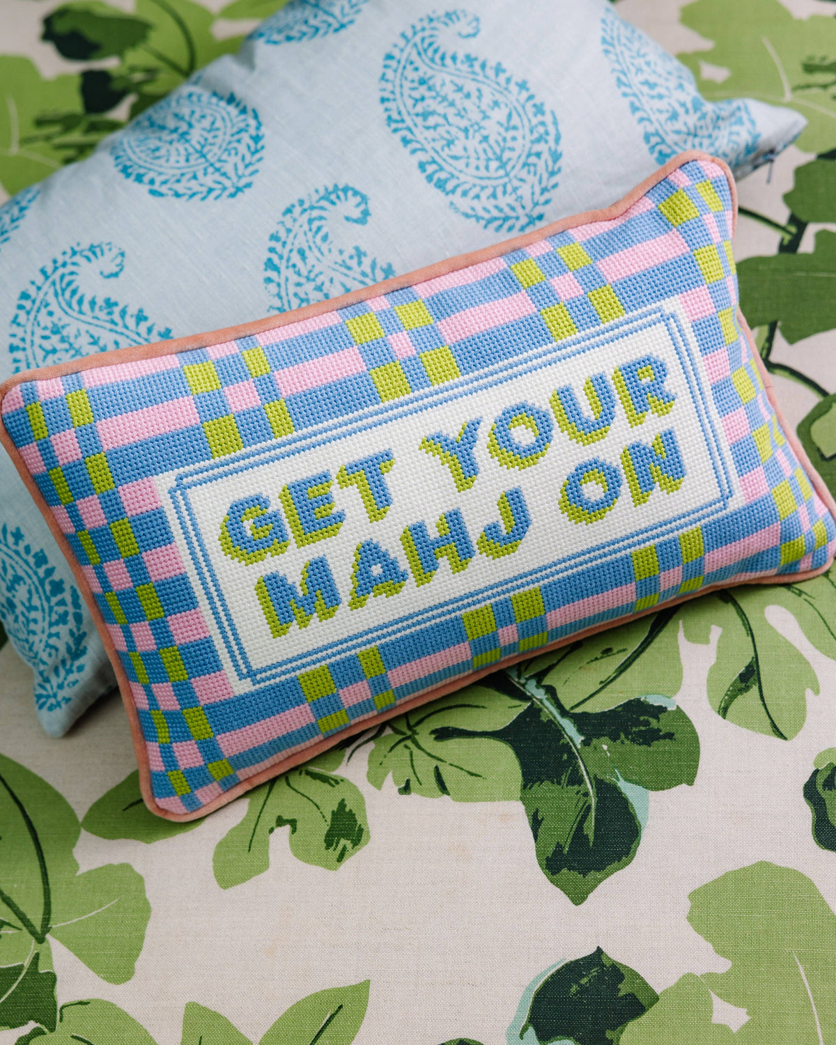Get Your Mahj On Needlepoint Pillow