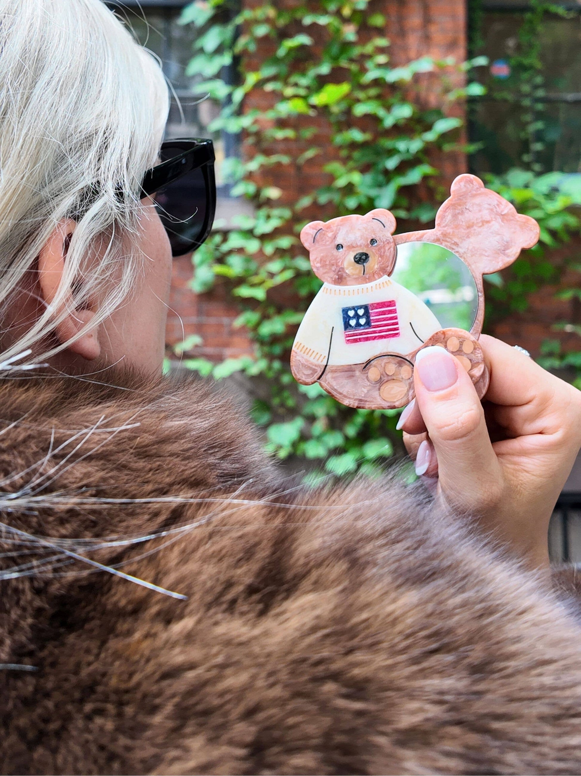 Hand-painted Americana Teddy Compact Mirror