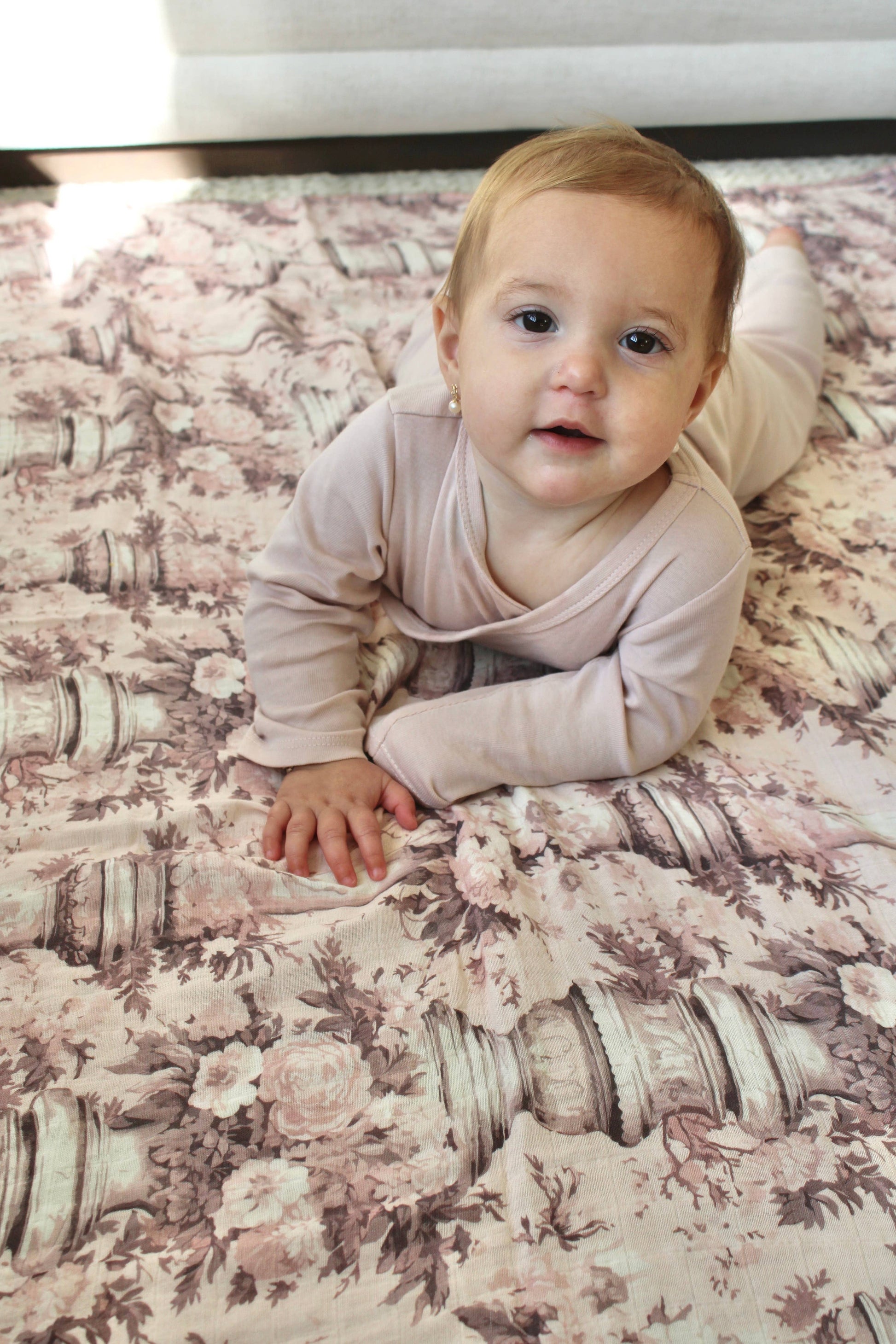 Vintage Pink Floral Muslin Blanket