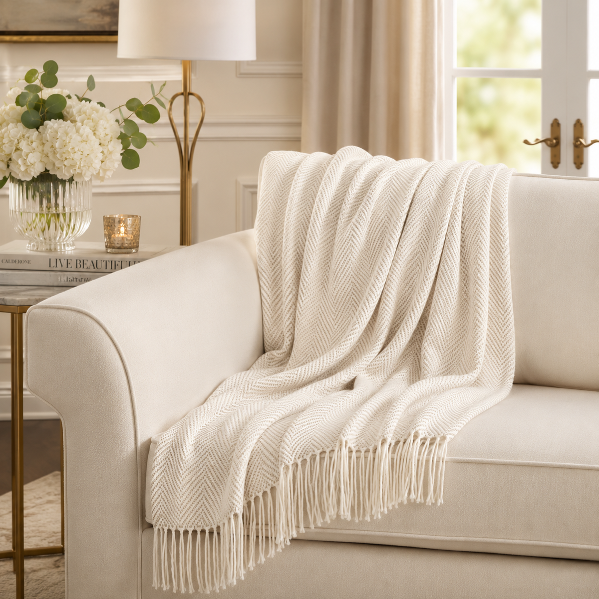Woven Herringbone Throw Blanket