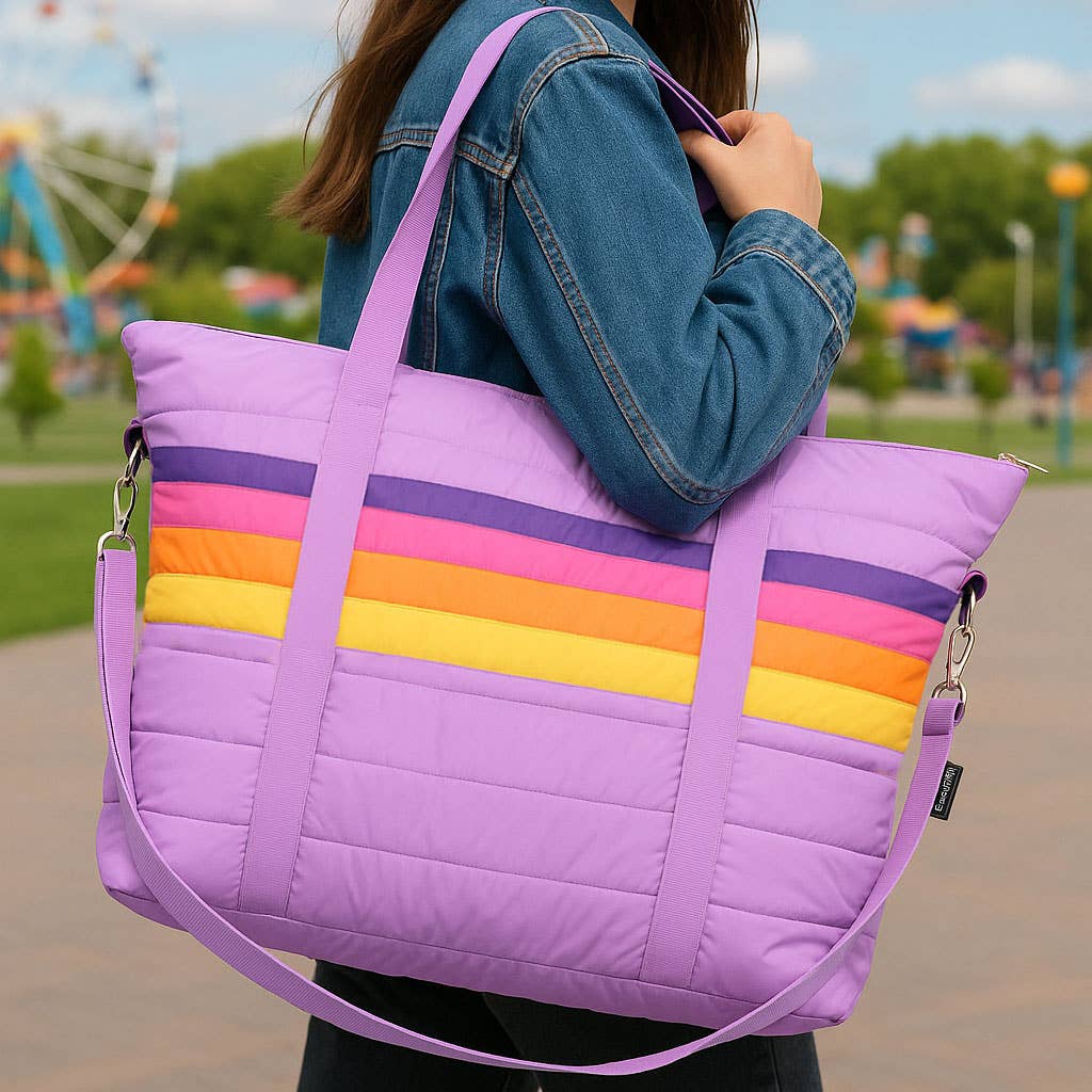 Retro Stripe Puffer Tote Bag