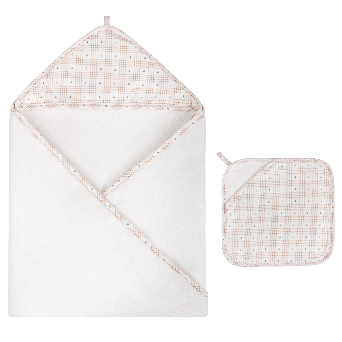 Solid Scalloped Hooded Towel and Washcloth Set