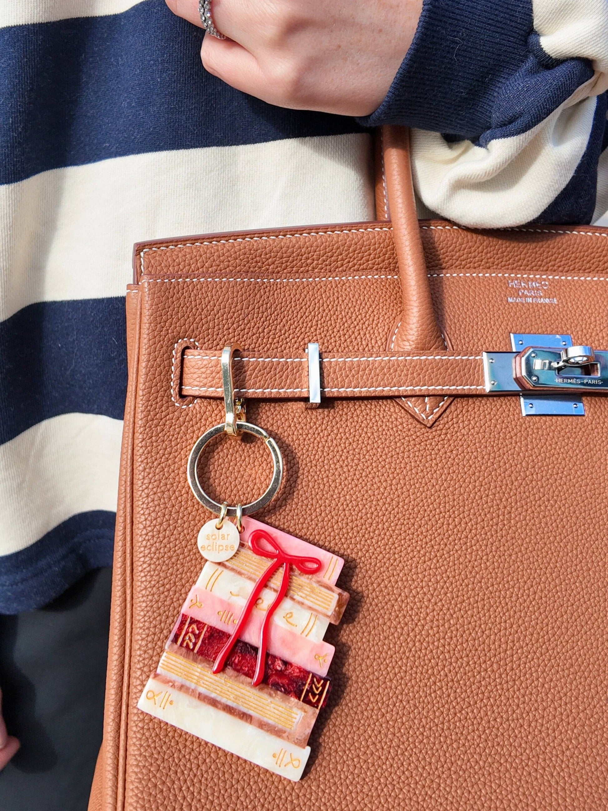 Hand-painted Bow Bookstack Bag Charm + Keychain