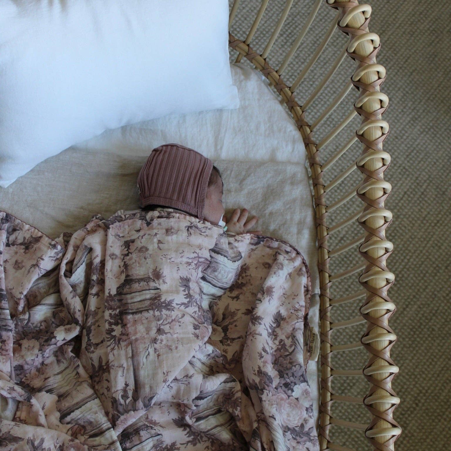 Vintage Pink Floral Muslin Blanket