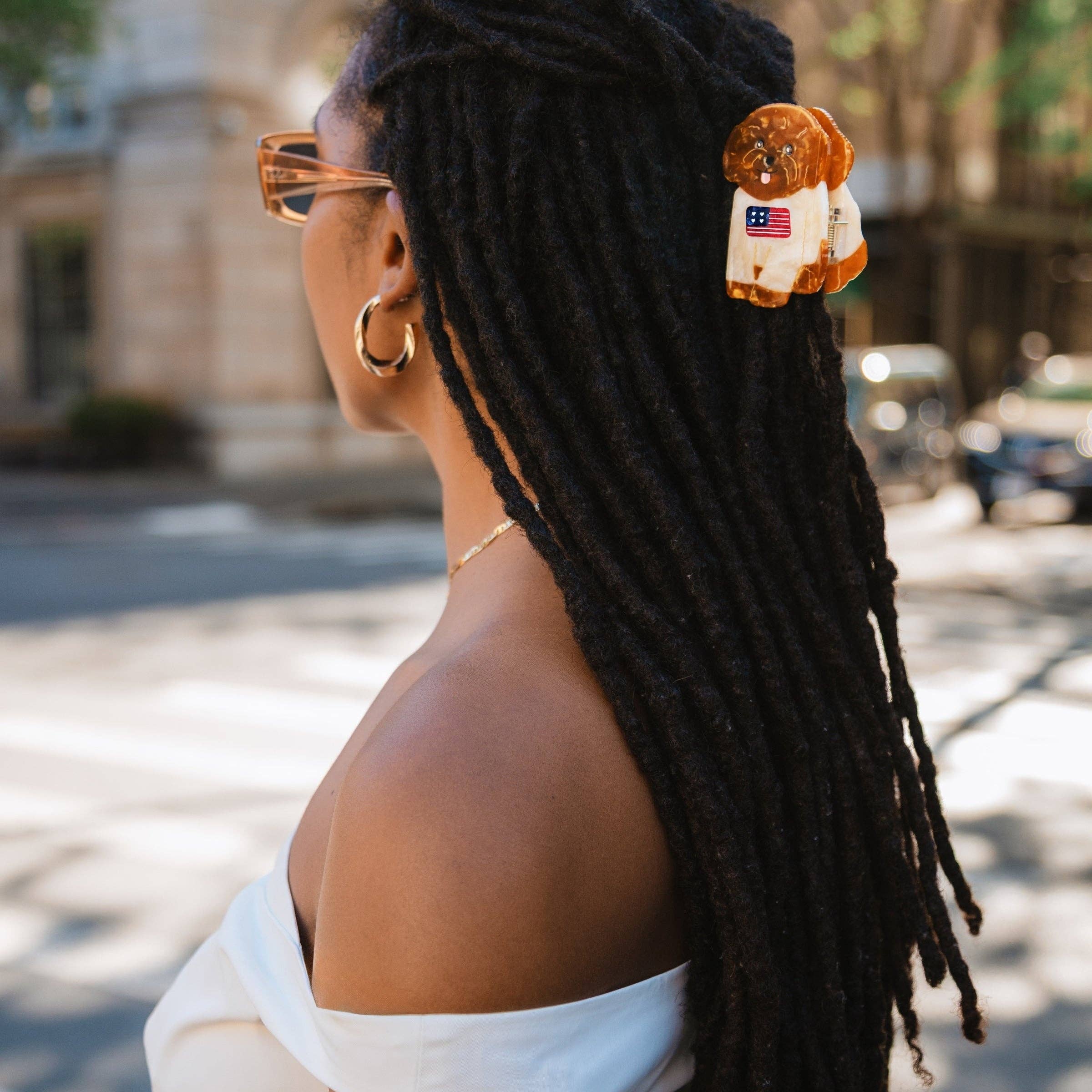 Hand-Painted Americana Puppy Claw Clip