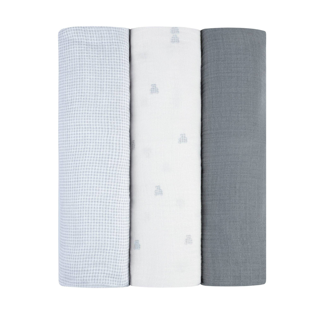 3 Pack Muslin Swaddles - Gingham Bear Collection
