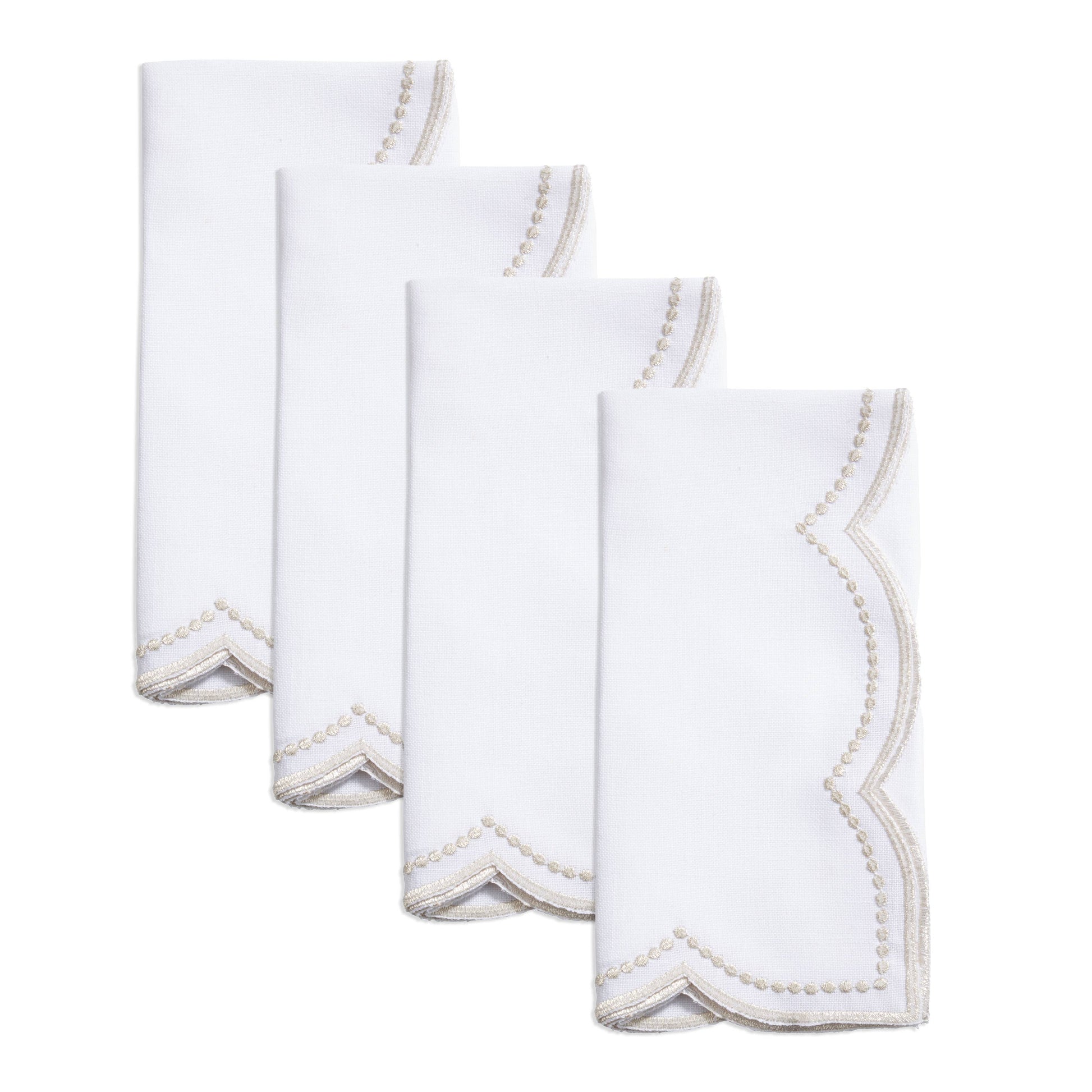 Embroidered Polka Dot Napkin w/ Scallop Edge | Set of 4