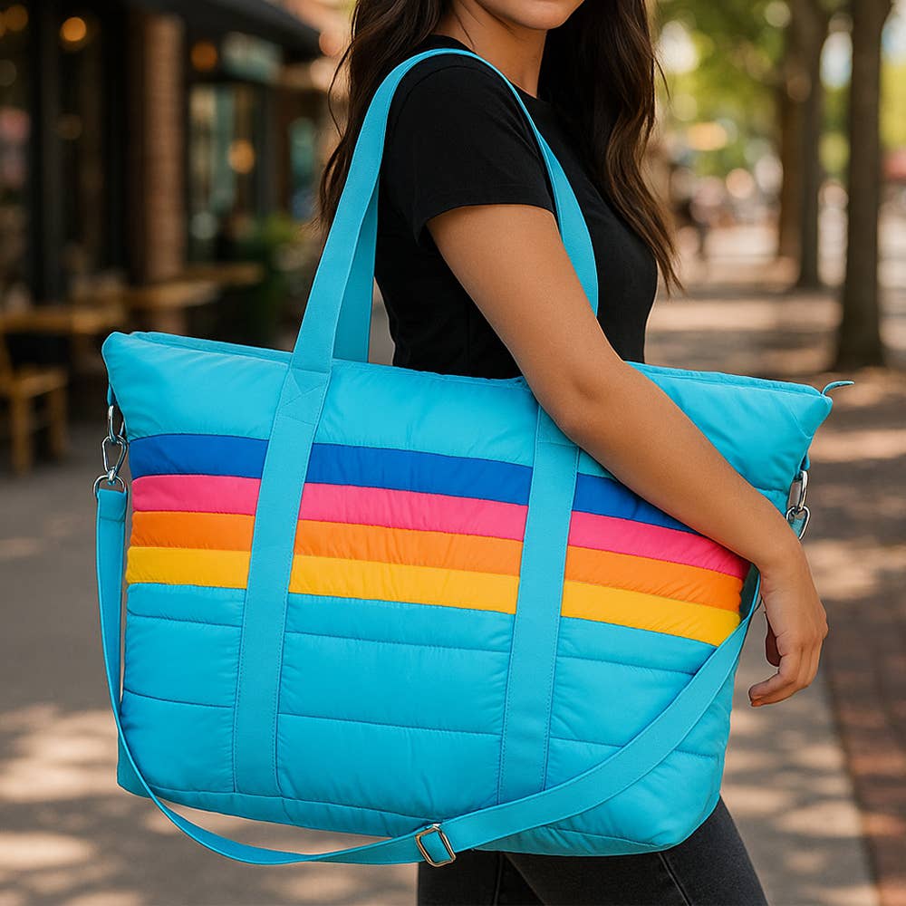 Retro Stripe Puffer Tote Bag