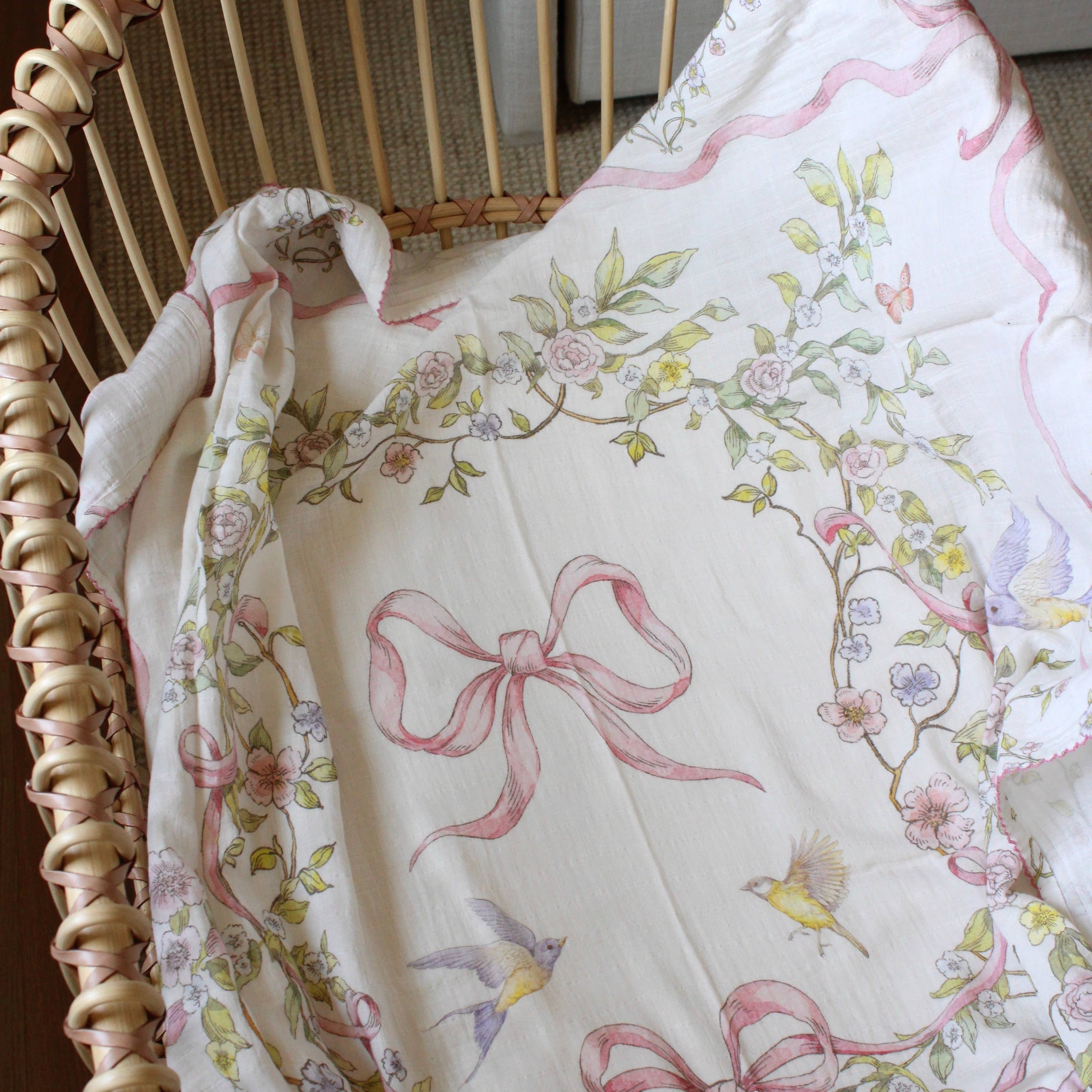 Rose Ribbon Garden Muslin Blanket