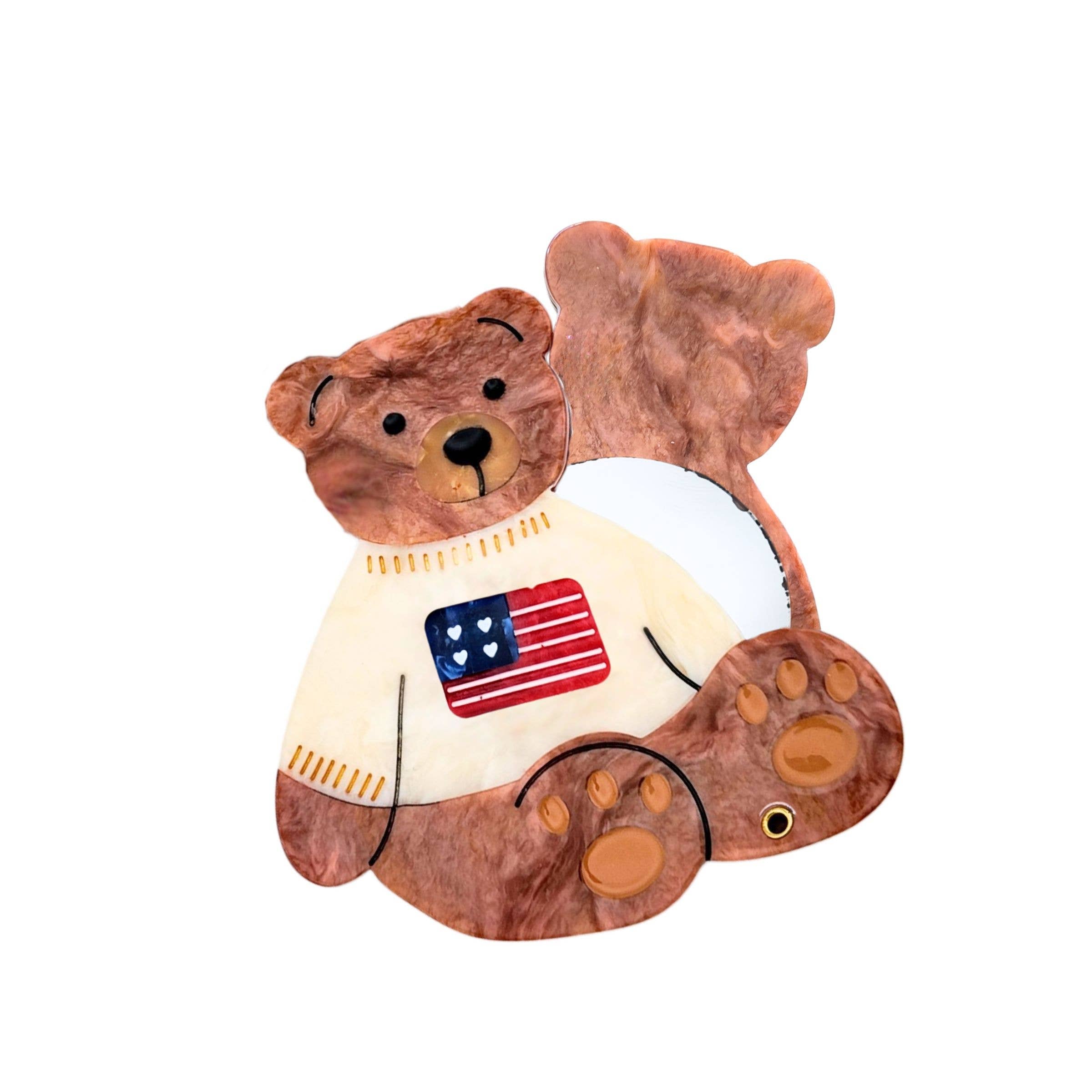 Hand-painted Americana Teddy Compact Mirror