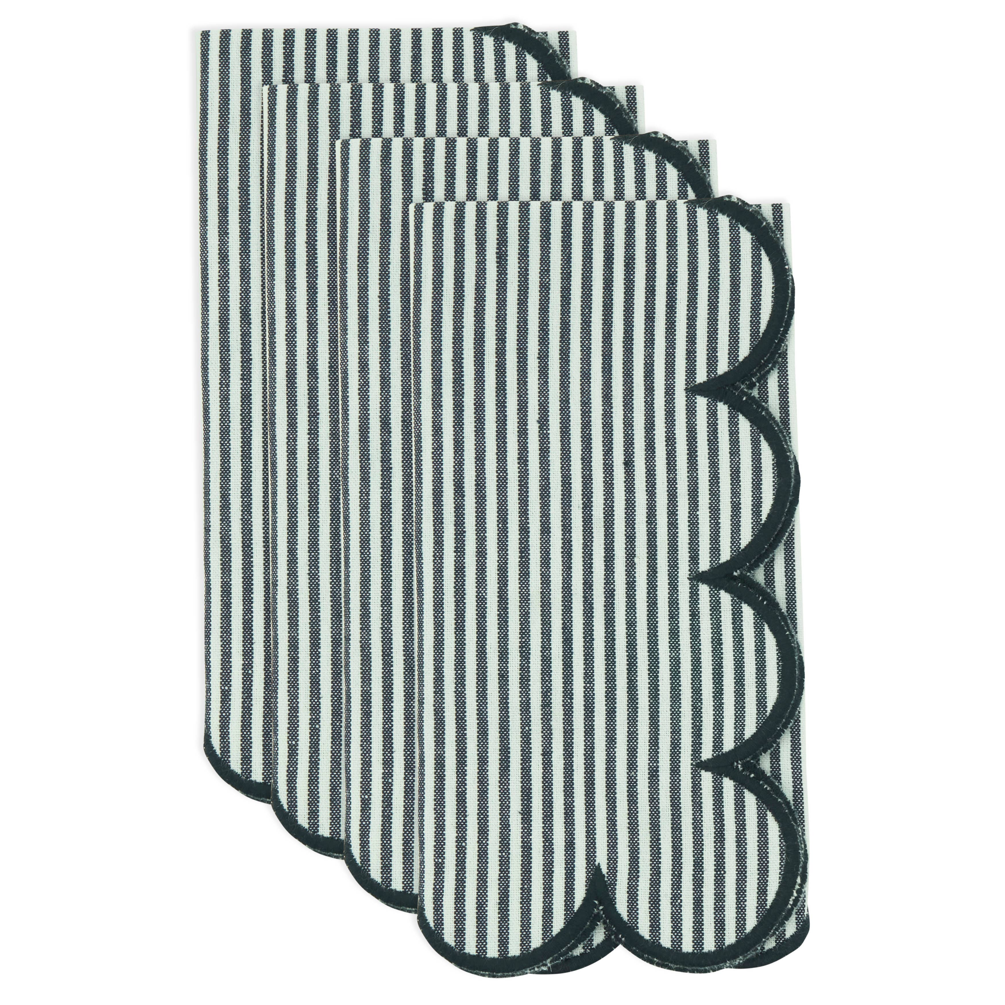 Scalloped Hem Strip Napkins | Set of 4