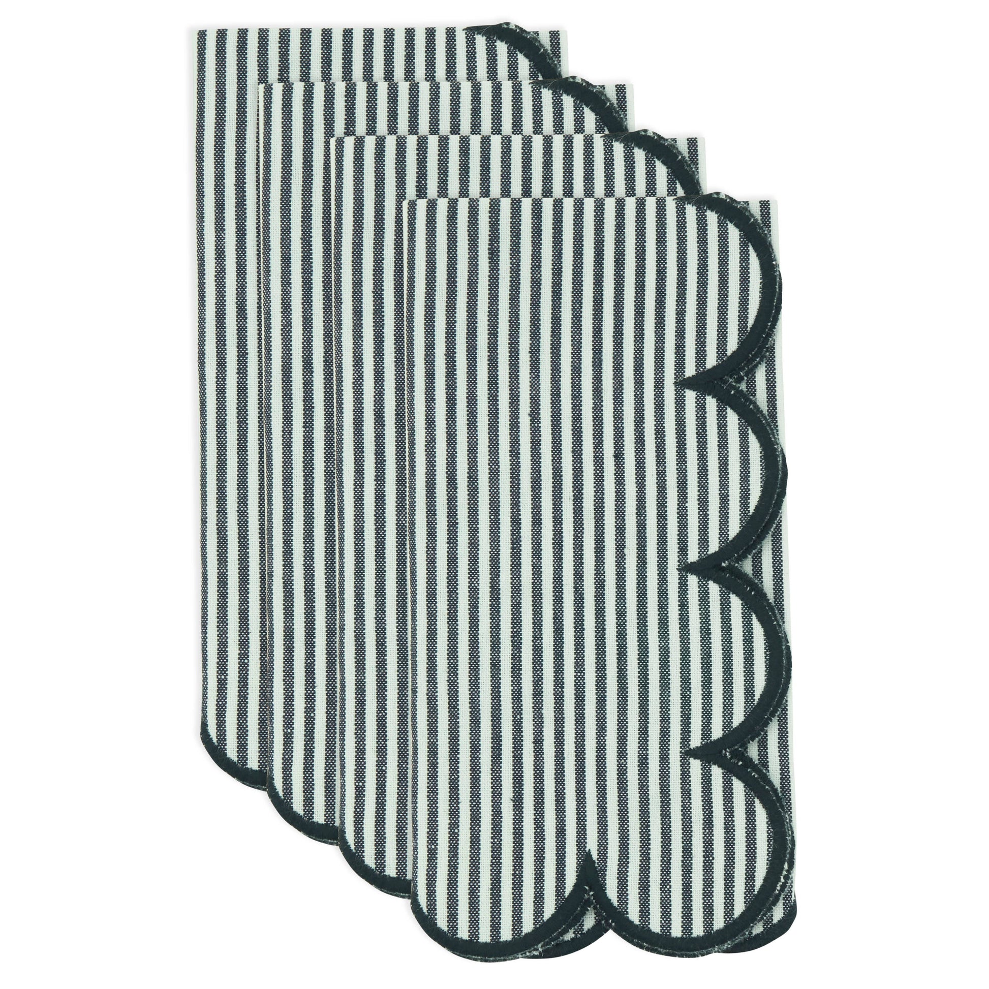 Scalloped Hem Strip Napkins | Set of 4