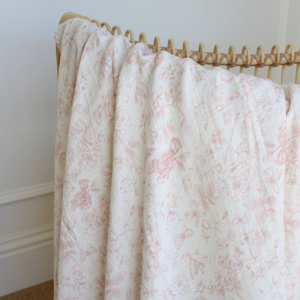 Floral Toile Muslin Blanket