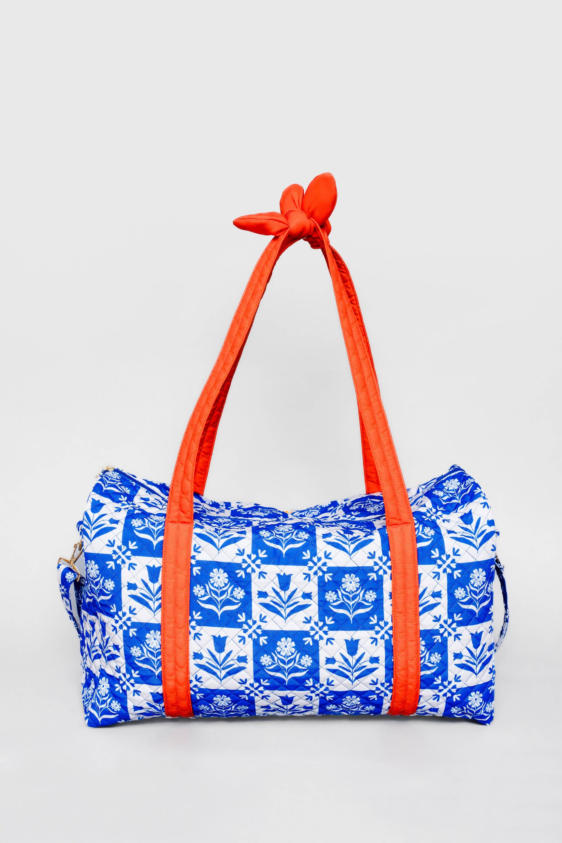 Quilted Duffle Bag, Blue Plaid Floral