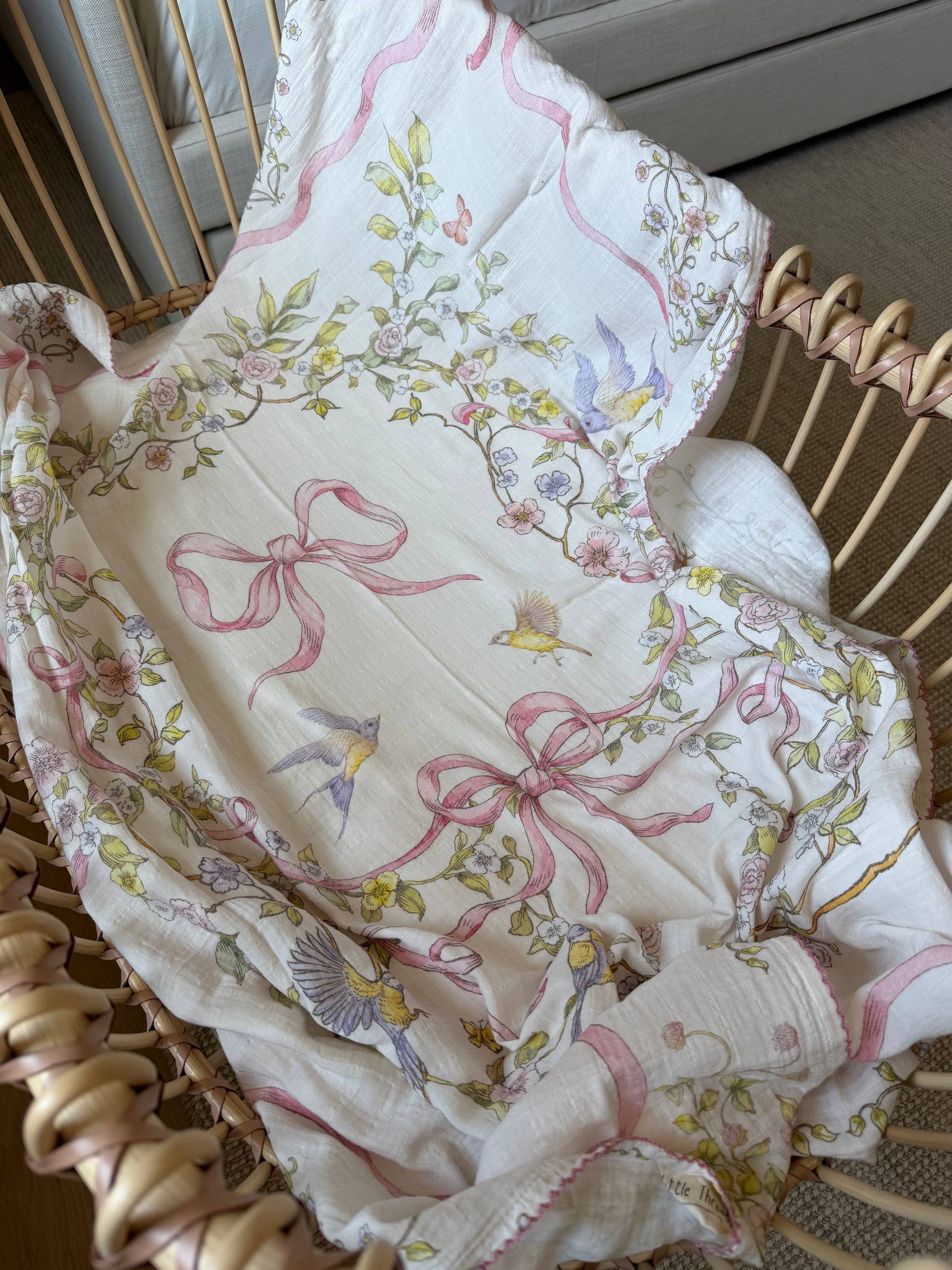 Rose Ribbon Garden Muslin Blanket