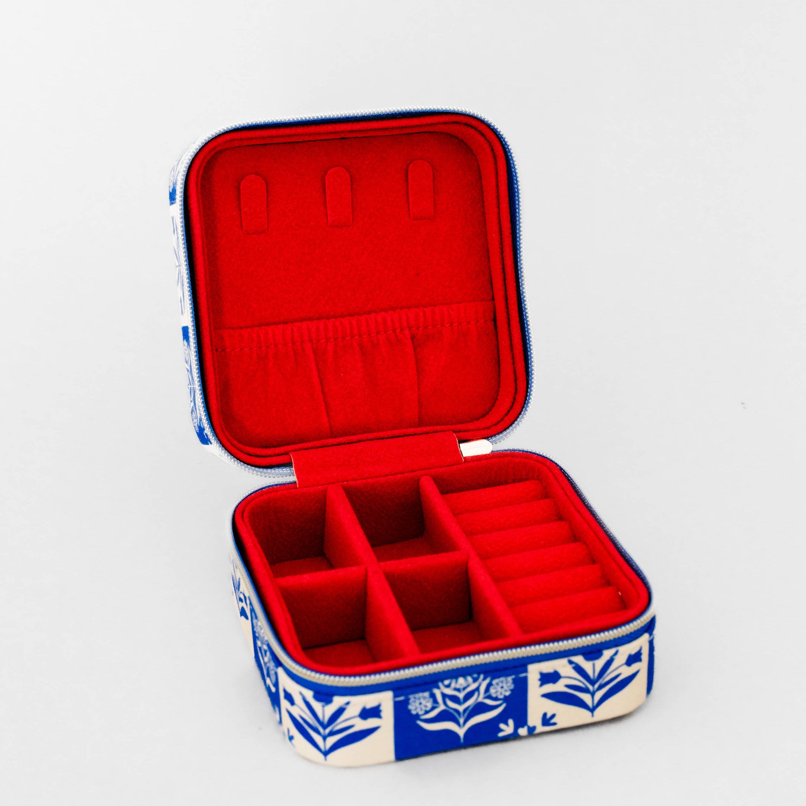 Blue Plaid Floral Jewelry Organizer