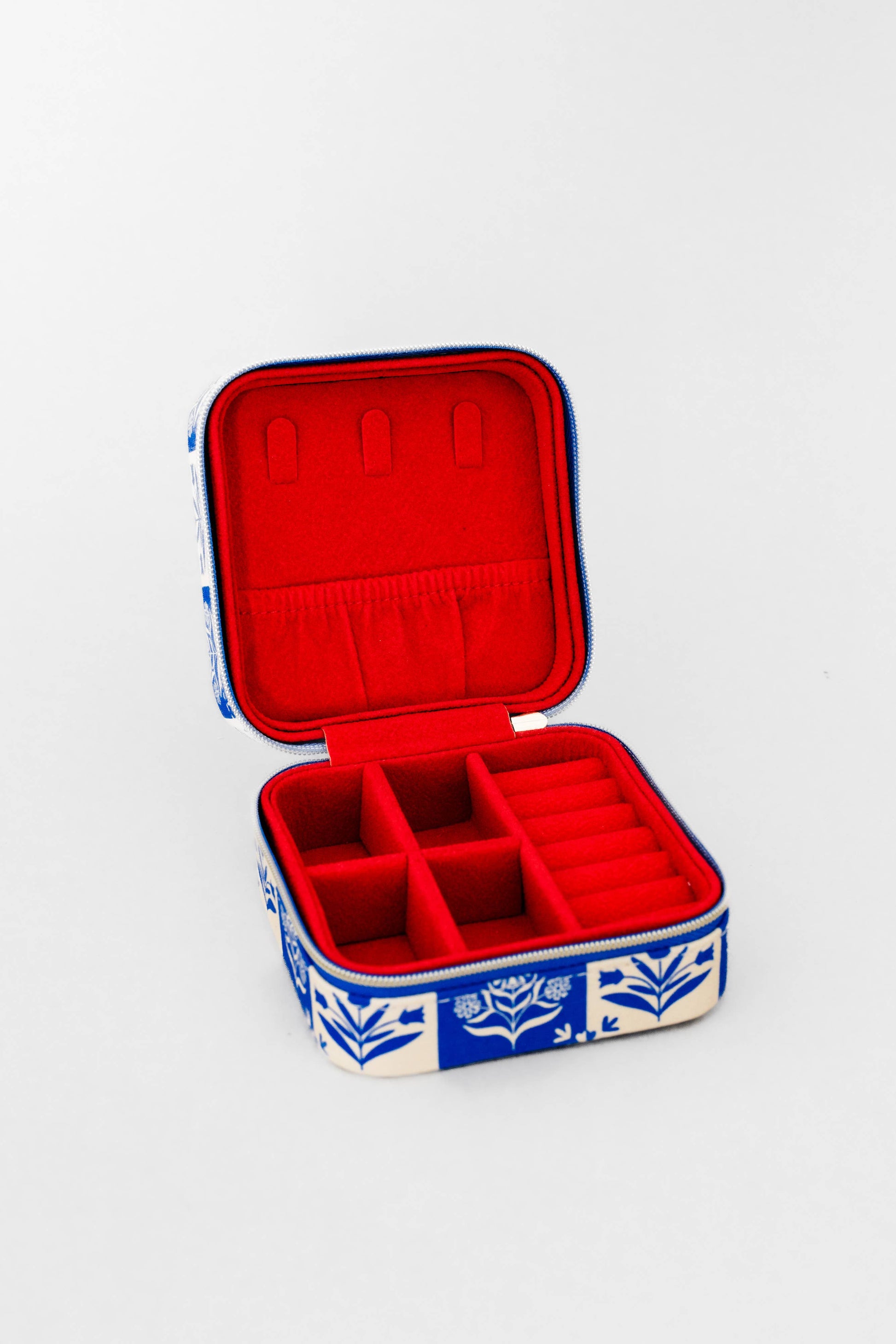 Blue Plaid Floral Jewelry Organizer