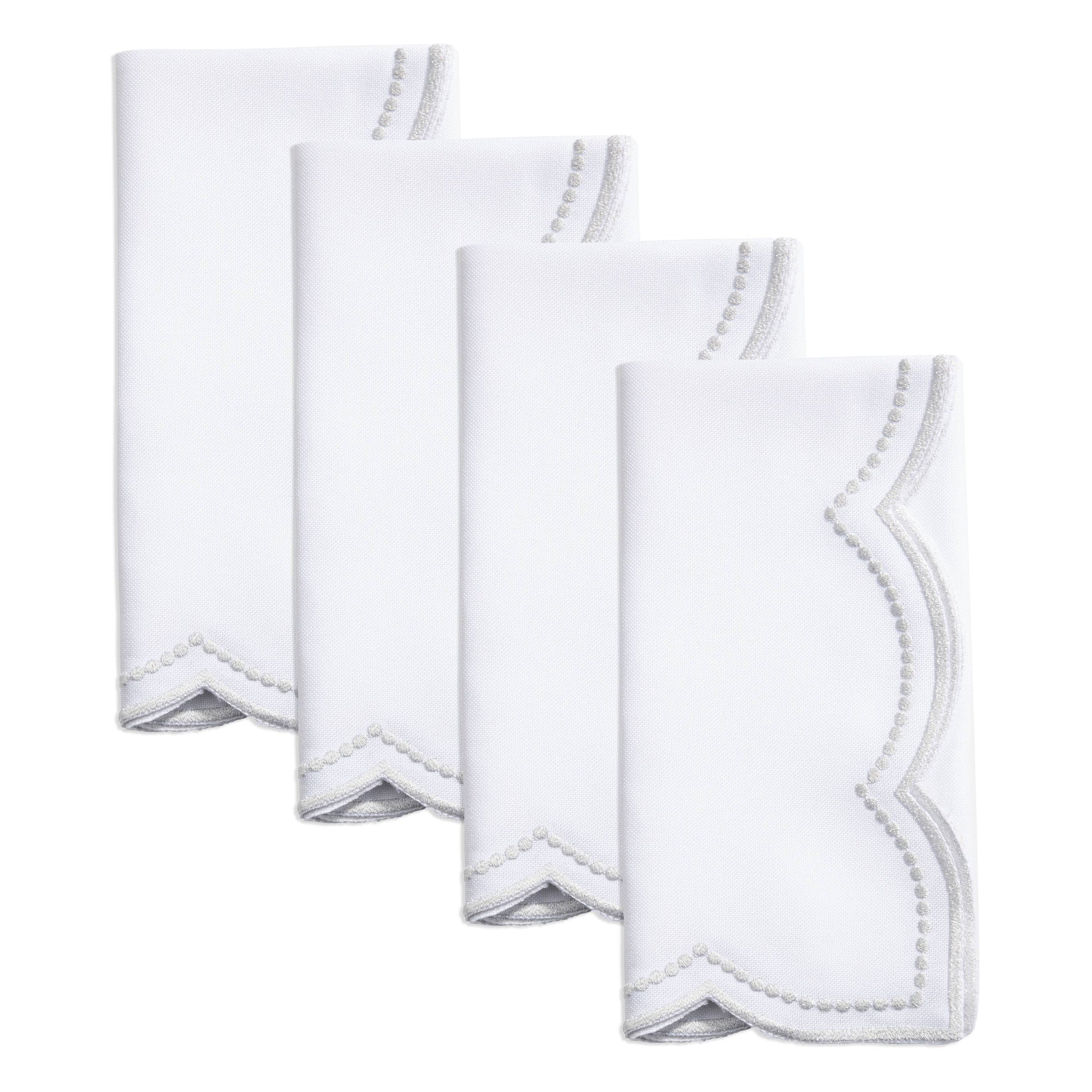 Embroidered Polka Dot Napkin w/ Scallop Edge | Set of 4