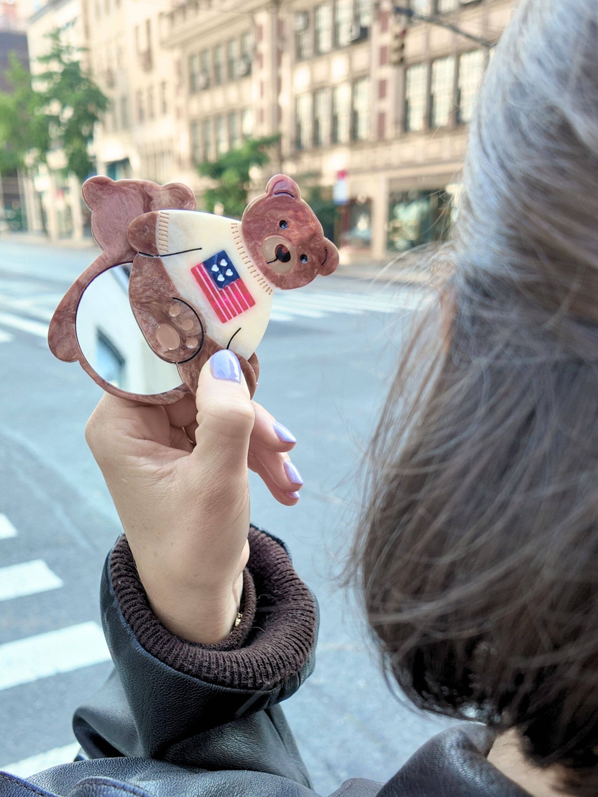 Hand-painted Americana Teddy Compact Mirror
