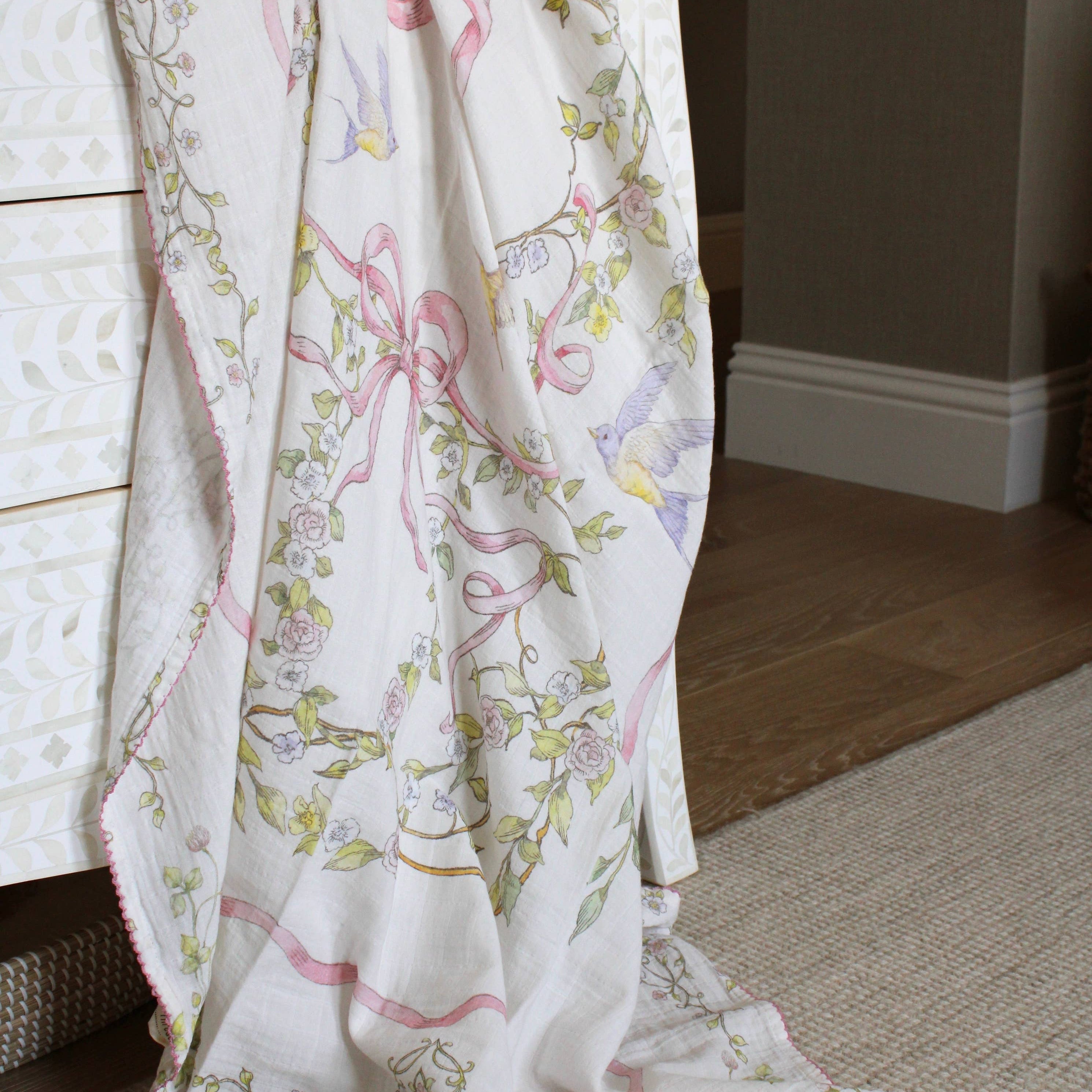 Rose Ribbon Garden Muslin Blanket