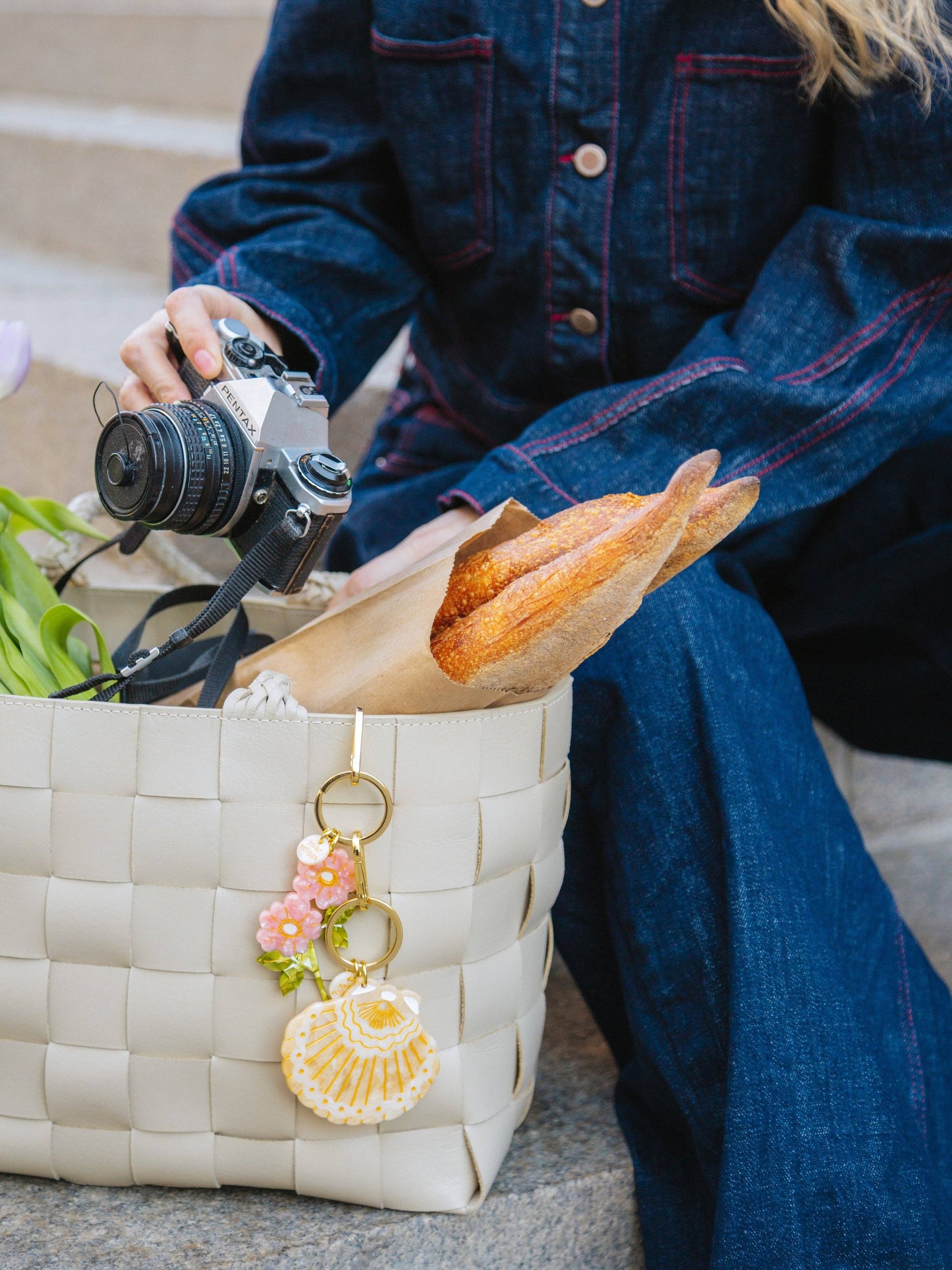 Hand-painted Wild Roses Bag Charm + Keychain