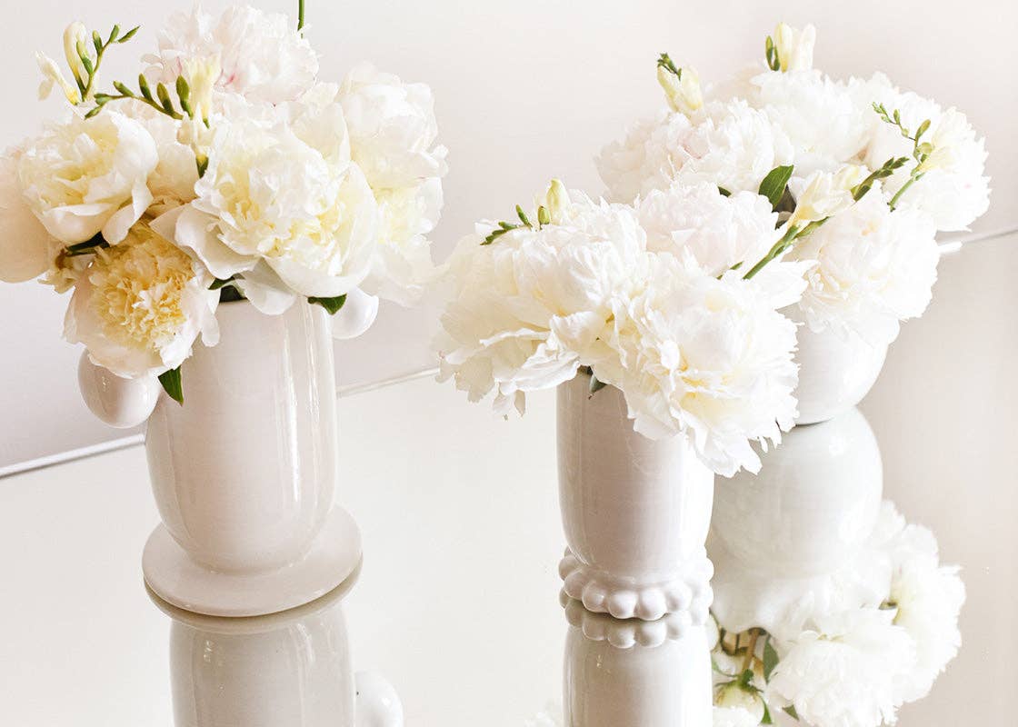 White Medium Cylinder Vase with Knobbed Foot