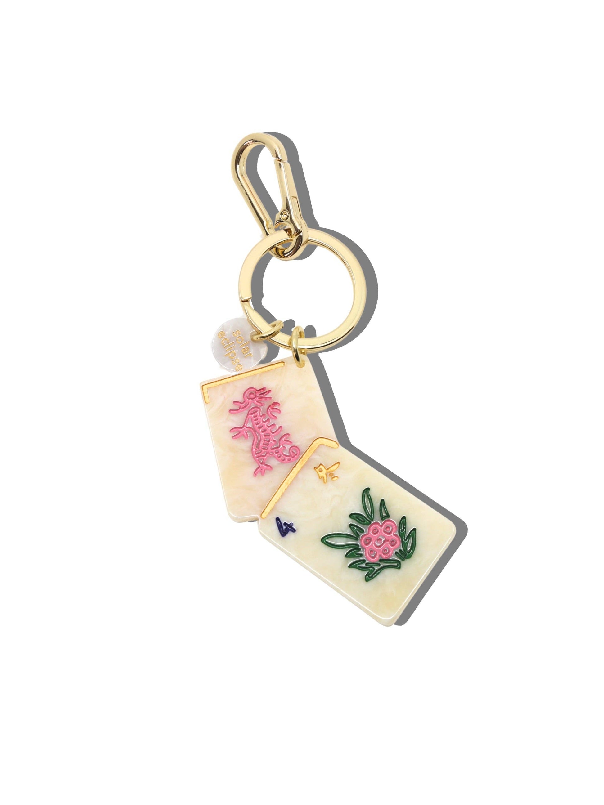 Hand-painted Flower Mahjong Bag Charm + Keychain