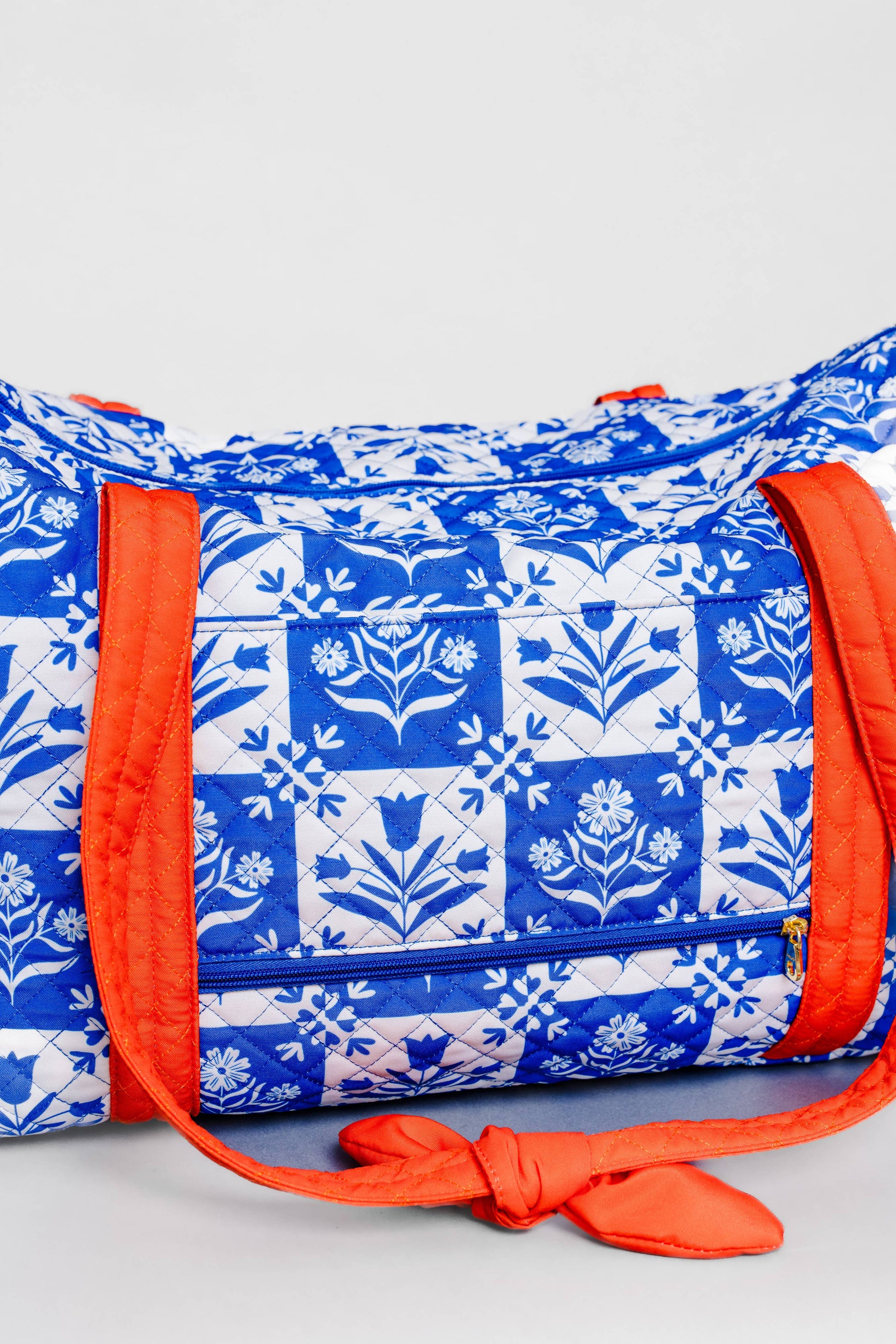 Quilted Duffle Bag, Blue Plaid Floral