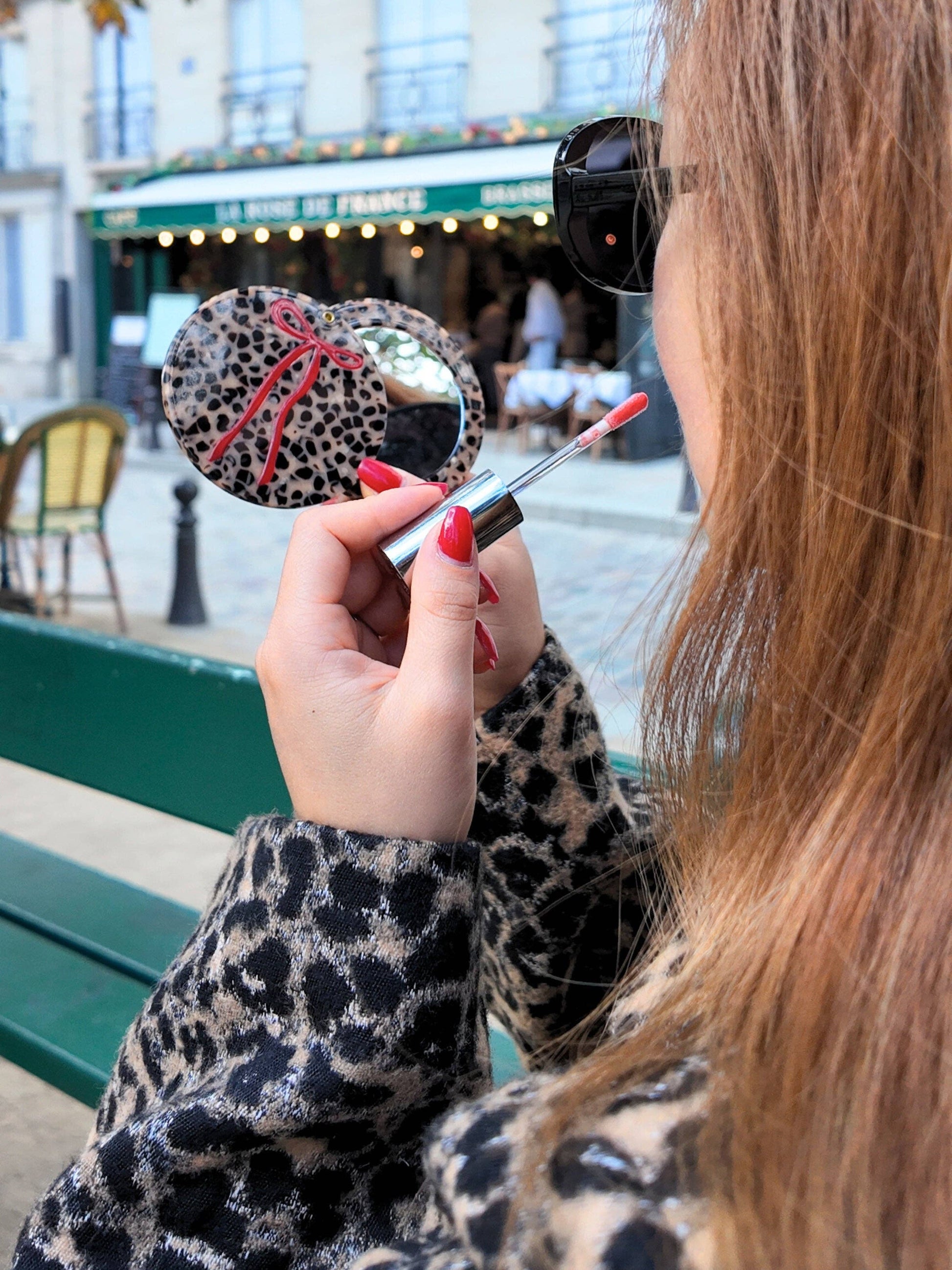 Hand-painted Leopard Bow Compact Mirror
