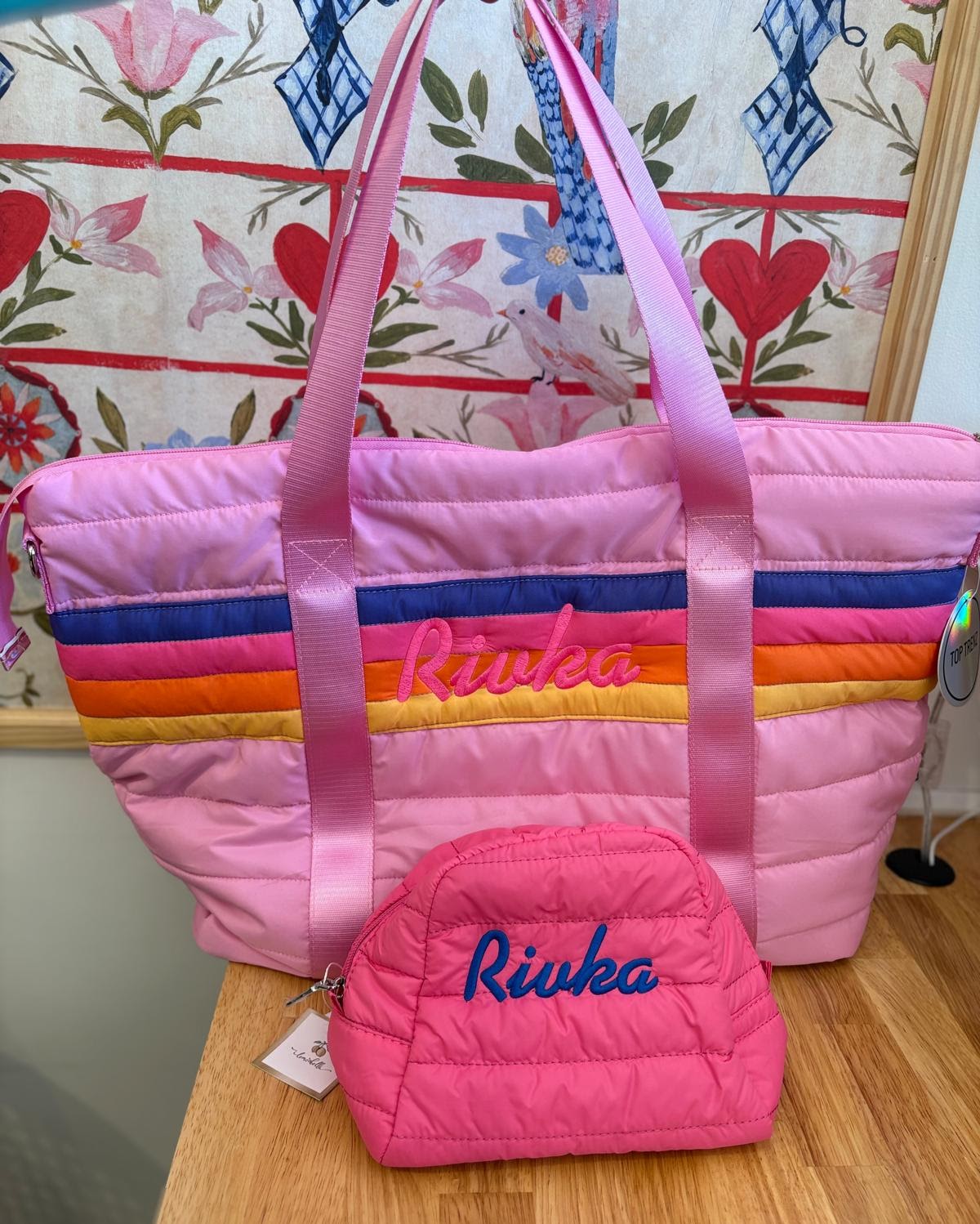 Retro Stripe Puffer Tote Bag