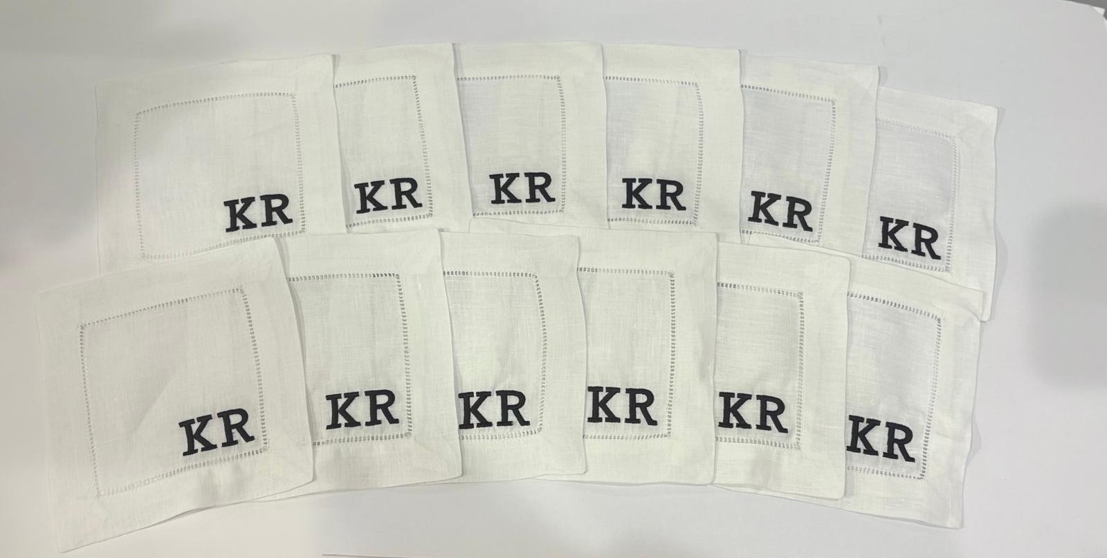 Hemstitched Italian Linen Cocktail Napkins + Embroidery | 4