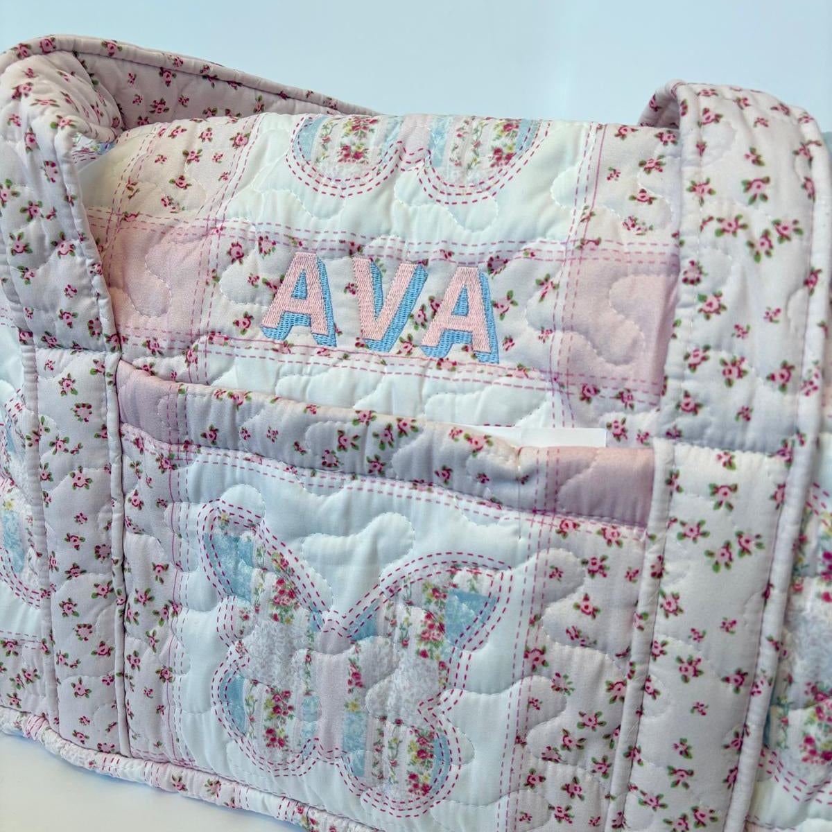 Butterfly Pastel Quilted Weekender Duffle Bag