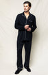 Model wearing Men's Pima Pajama Set - Black.