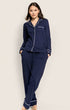 Model wearing Women’s Pima Pajama Set in Navy.