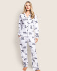 Model wearing Women's Pima Pajama Set Panthère de Paris.