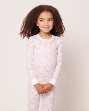 Model wearing Kid's Pima Snug Fit Pajama Set in Dorset Floral .