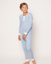 Model wearing Kid's Pima Snug Fit Pajama Set in La Mer.