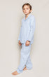 Model wearing Kid's Twill Pajama Set - Light Blue Gingham.