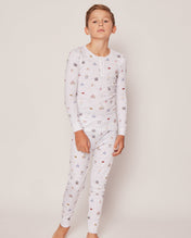 Model wearing Kid's Pima Snug Fit Pajama Set - Carnival.