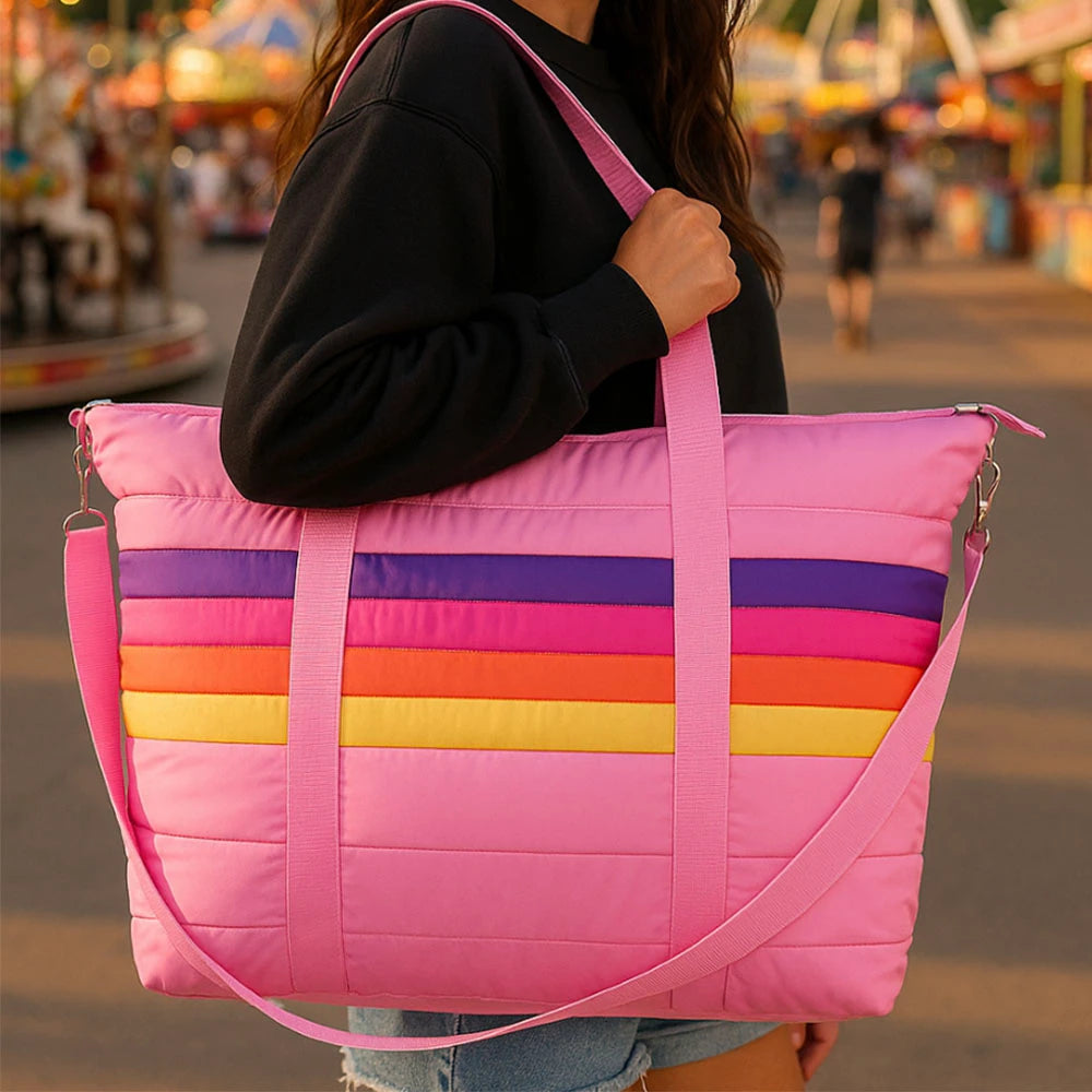 Retro Stripe Puffer Tote Bag