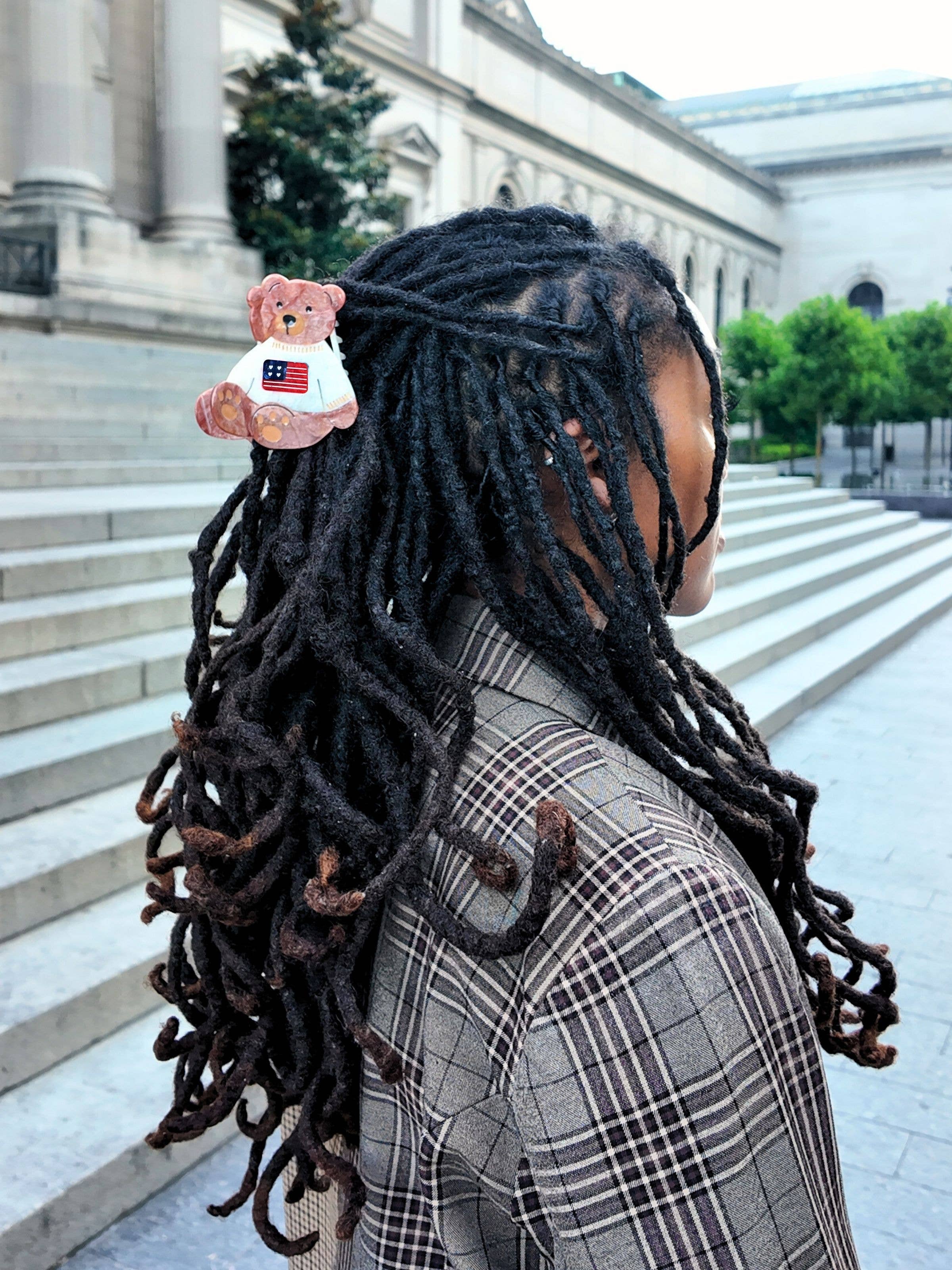 Hand-painted Americana Teddy Bear Claw Hair Clip